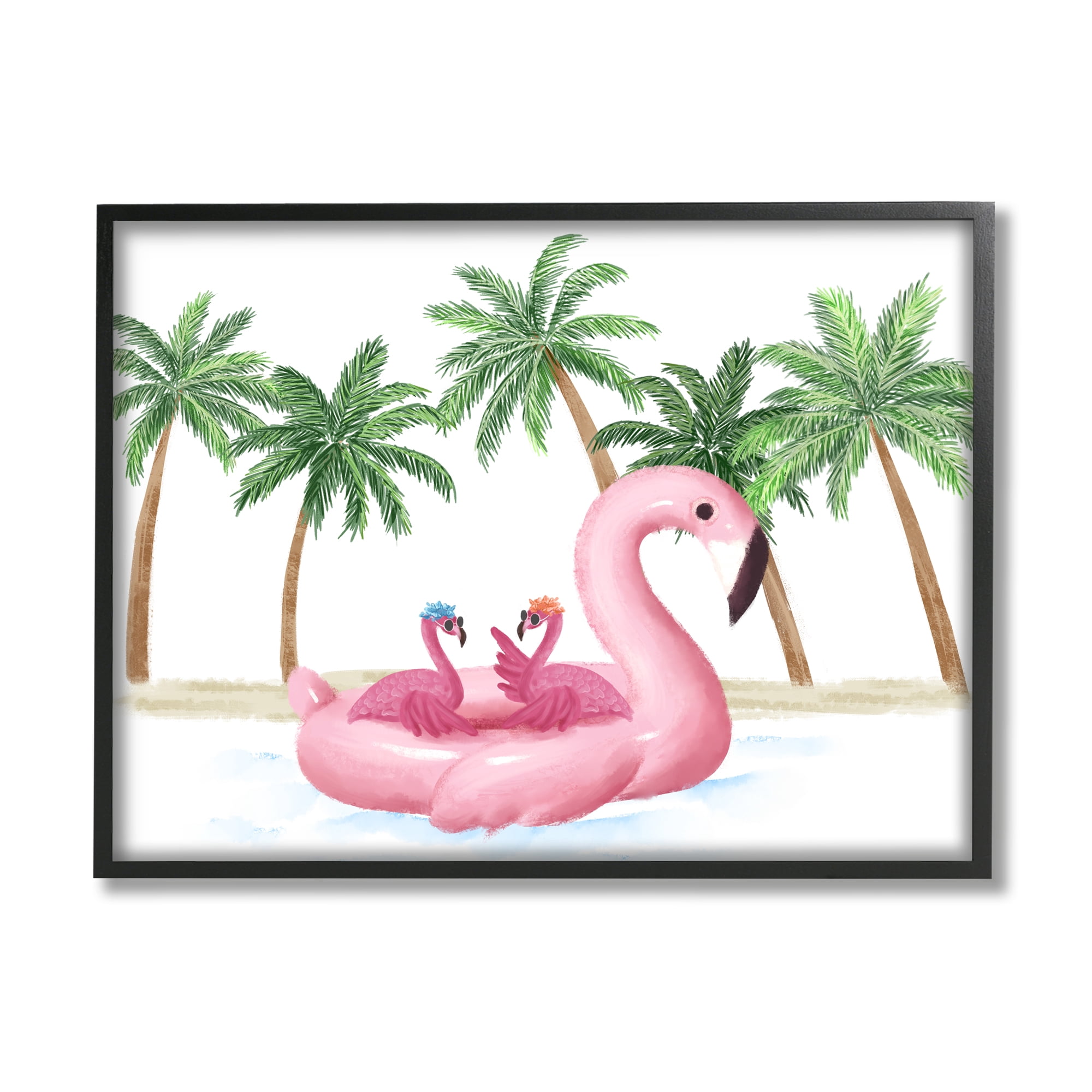 Stupell Industries Pink Flamingo Tropical Beach Float Party Palm Trees, 30 x 24, Design by Ziwei Li