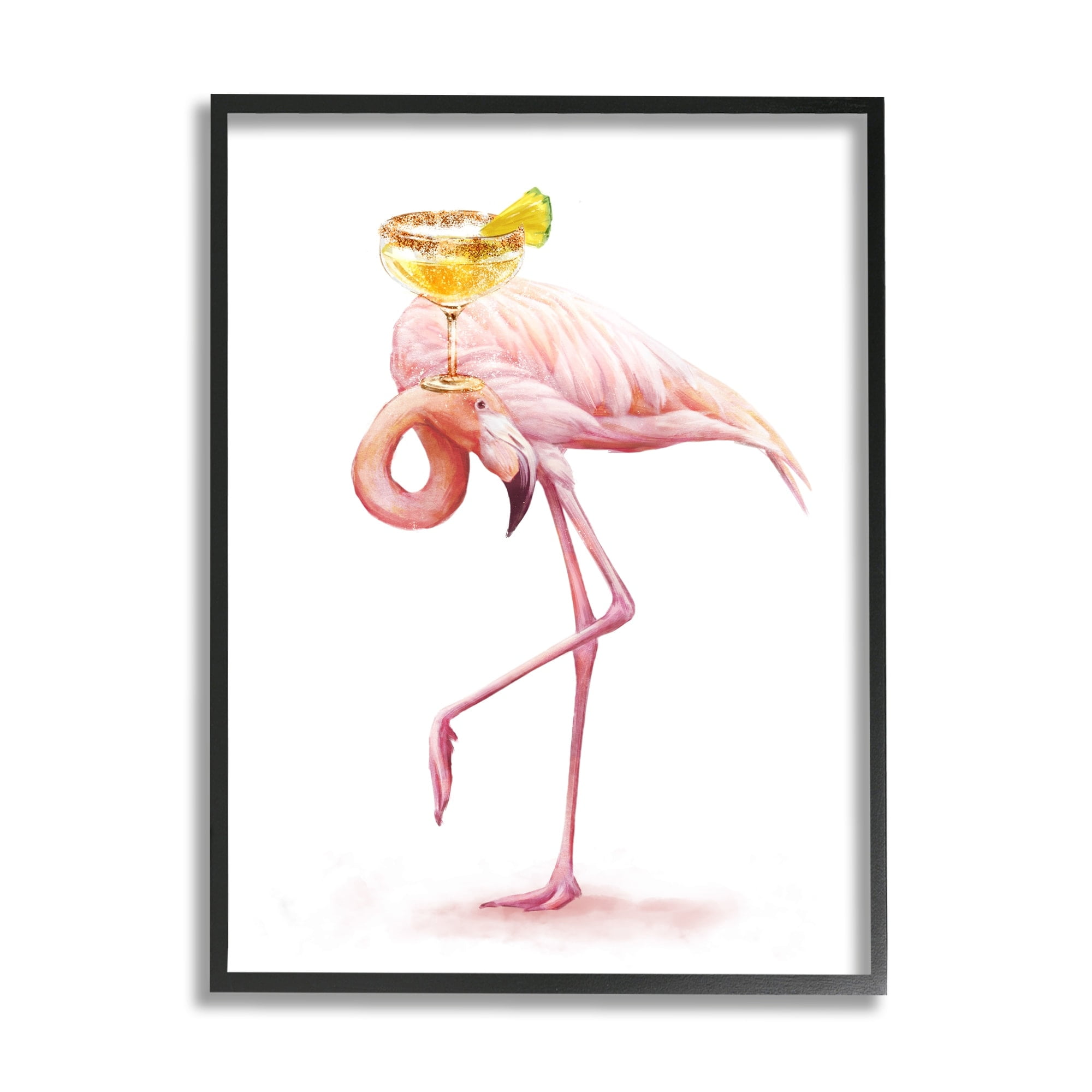 Stupell Industries Pink Flamingo Yellow Tropical Pineapple Cocktail Martini Glass, 16 x 20, Design by Ziwei Li
