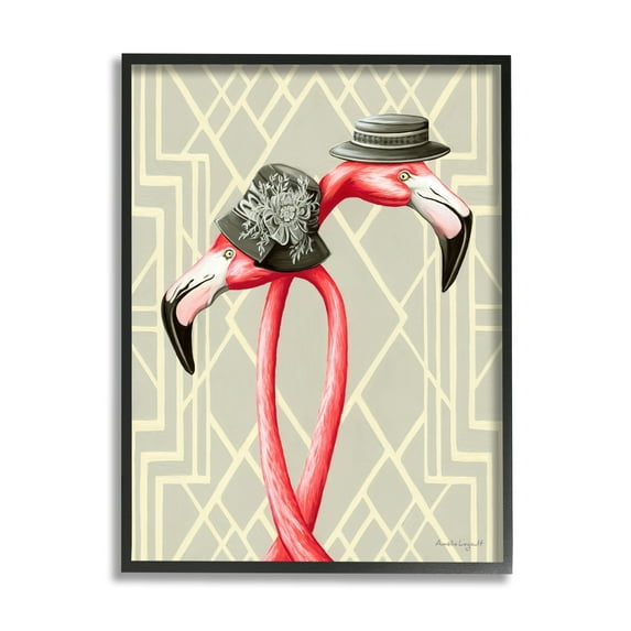 Stupell Industries Pink Flamingos Intertwining Vintage Hats Shapes Design Graphic Art Black Framed Art Print Wall Art, Design by Amelie Legault