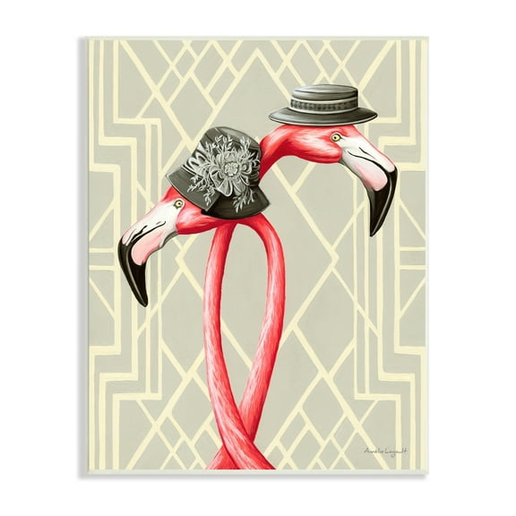 Stupell Industries Pink Flamingos Intertwining Vintage Hats Shapes Design Graphic Art Unframed Art Print Wall Art, Design by Amelie Legault