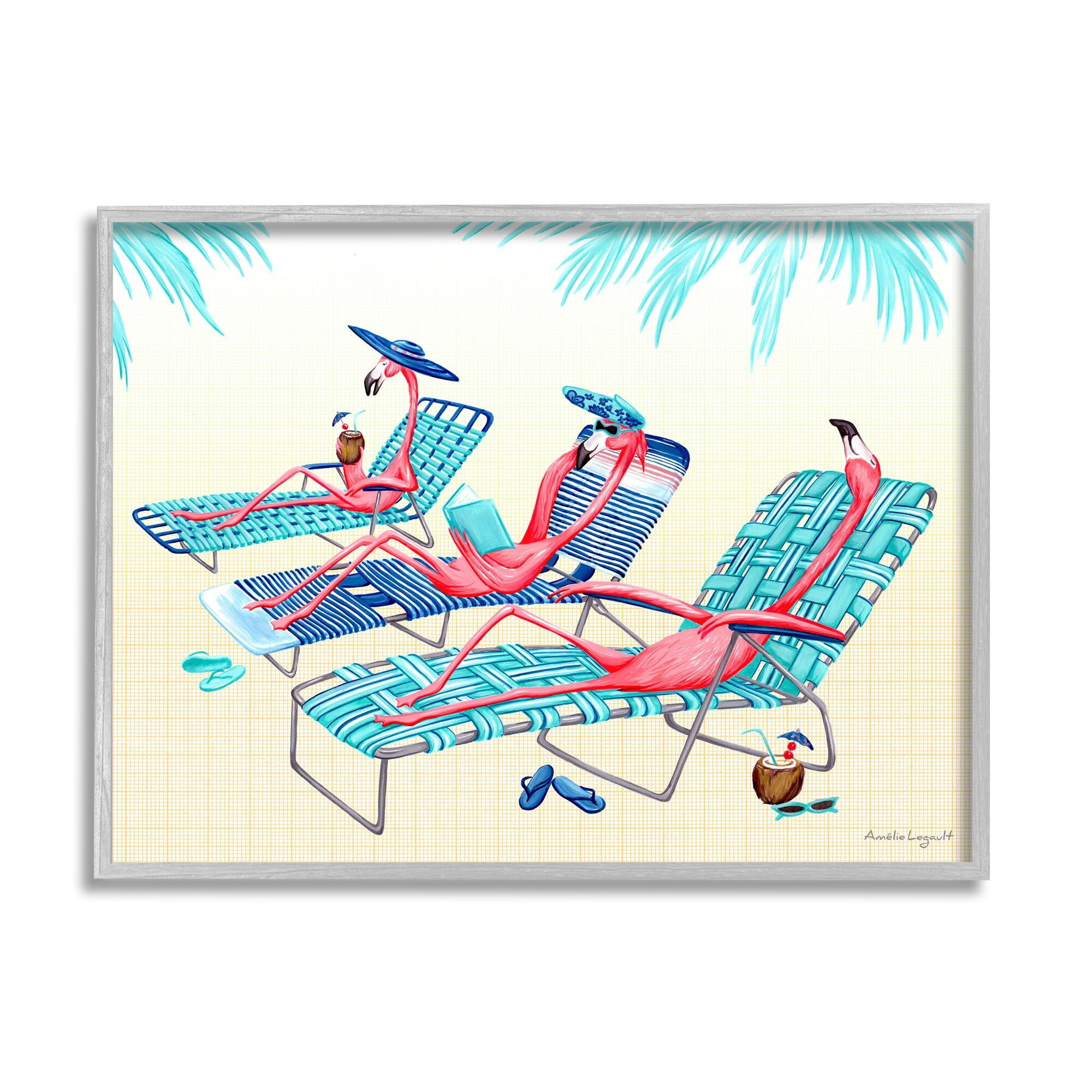 Pink Flamingos Lounging Tropical Scene Canvas Print