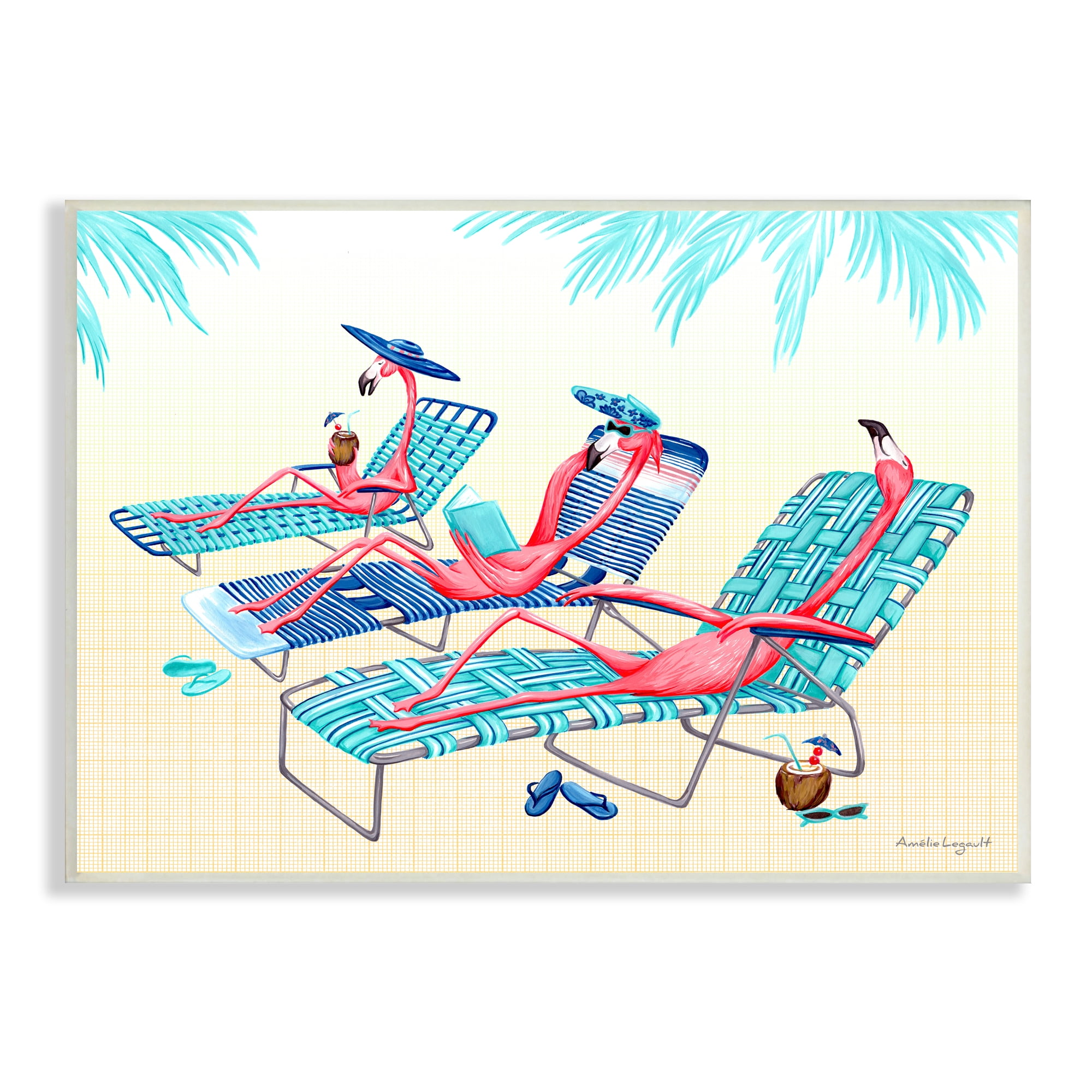 Pink Flamingos Tropical Scene MDF Wood Wall Art