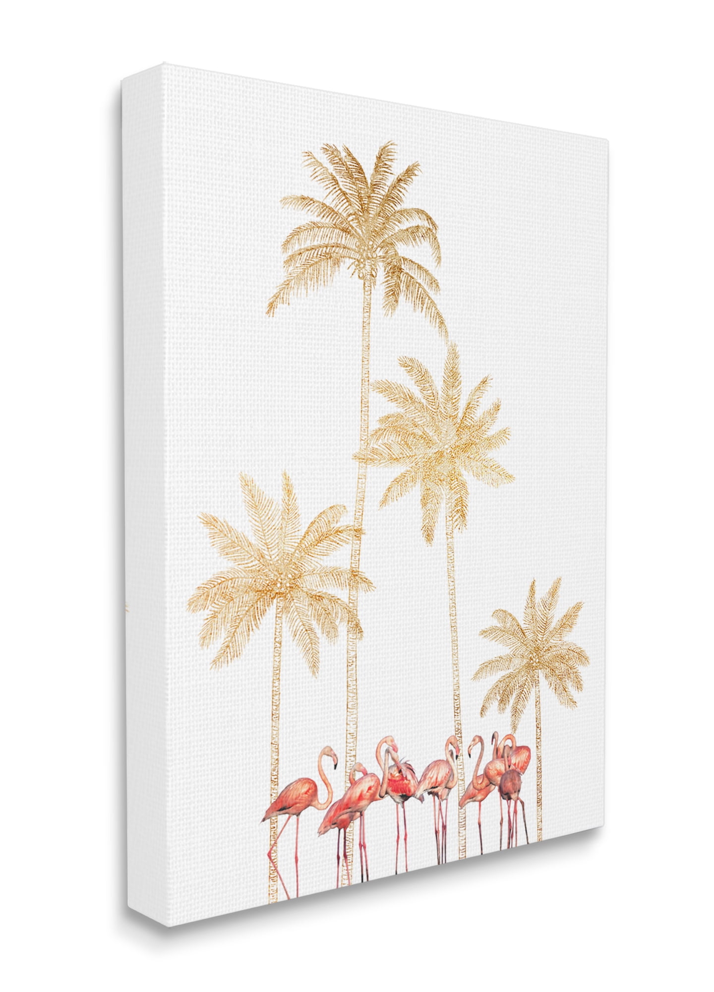 Stupell Industries Pink Flamingos Tropical Gold Outline Palm Trees Canvas Wall Art, 36 x 48, Design by Ziwei Li