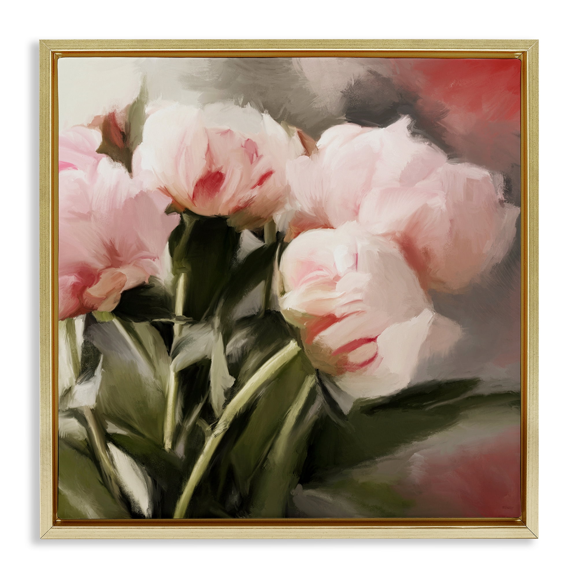 Stupell Industries Pink Floral Arrangement Botanical & Floral Painting Gold Floater Framed Art Print Wall Art, 18 x 18