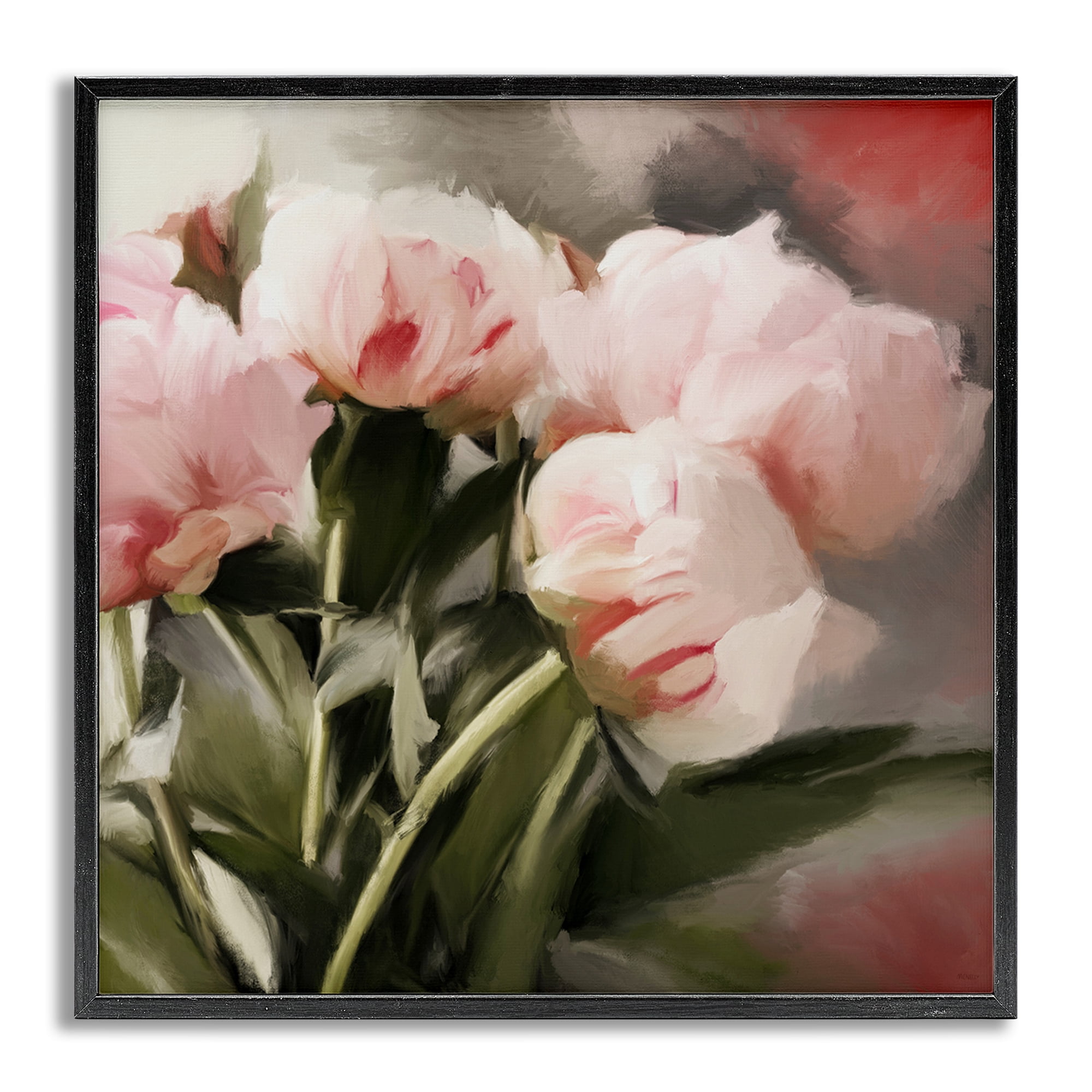Stupell Industries Pink Floral Arrangement Botanical & Floral Painting Gray Framed Art Print Wall Art, 24 x 24