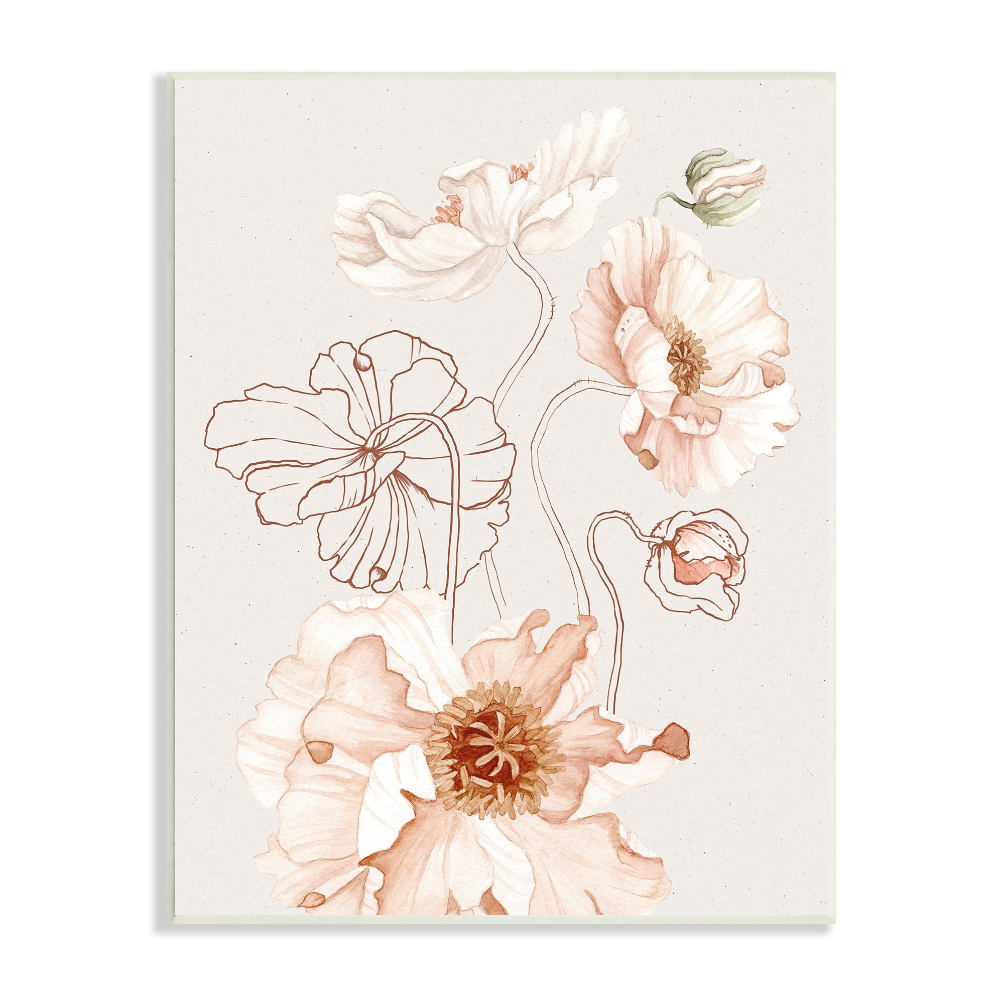Stupell Industries Pink Floral Blossom Outline Petals Modern Design Wood Wall Art, 10 x 15, Design by Ros Ruseva