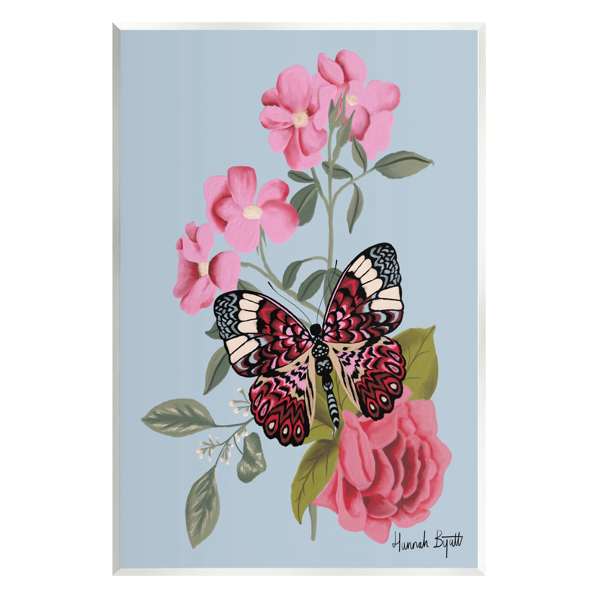 Stupell Industries Pink Floral Butterfly Animals & Insects Painting Unframed Art Print Wall Art, 13 x 19