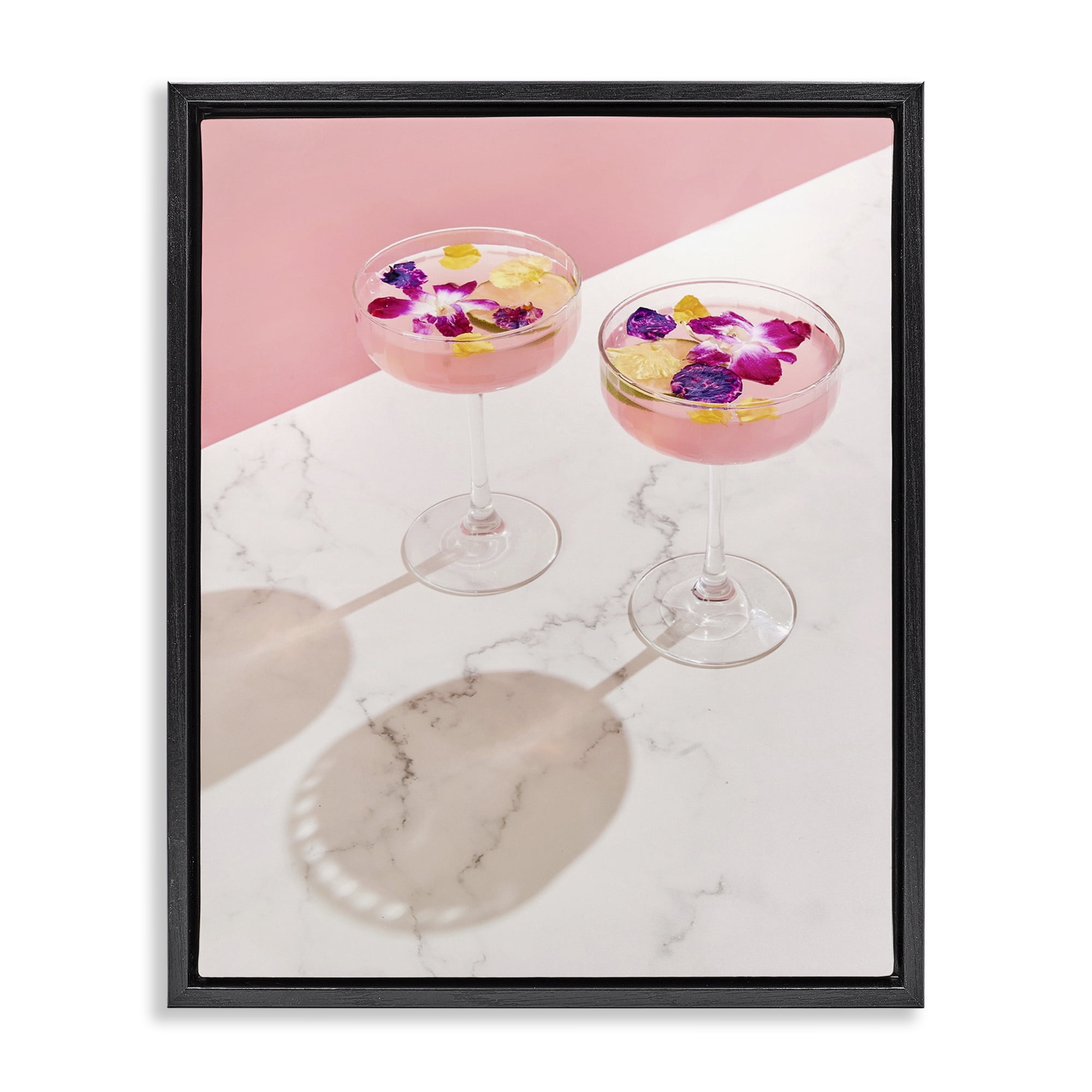 Stupell Industries Pink Floral Cocktails Food & Beverage Painting Black Floater Framed Art Print Wall Art, 17 x 21