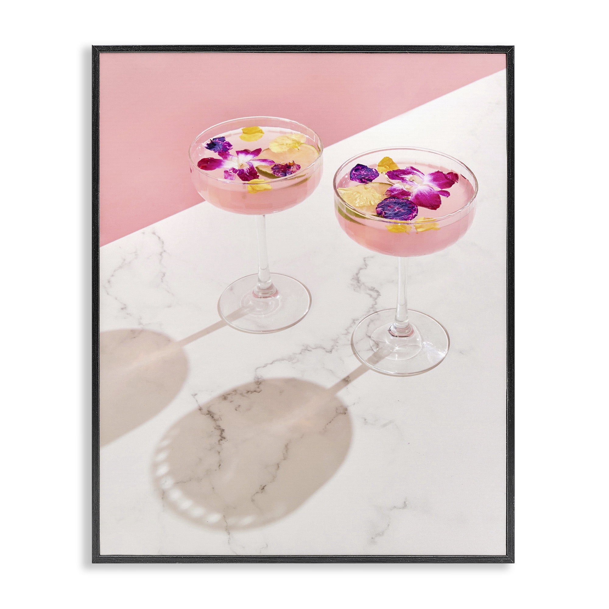 Stupell Industries Pink Floral Cocktails Food & Beverage Painting Black Framed Art Print Wall Art, 24 x 30