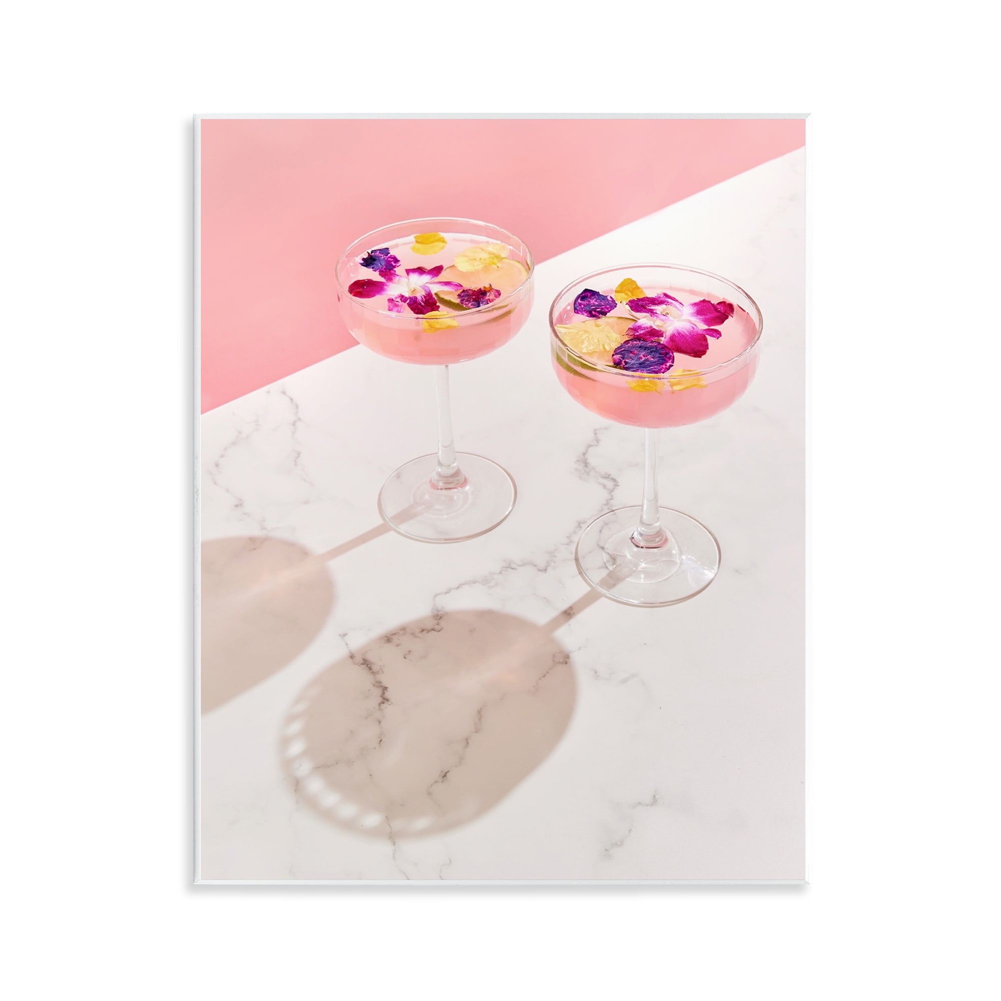 Pink Floral Cocktails Lithograph Print on MDF Wood Plaque
