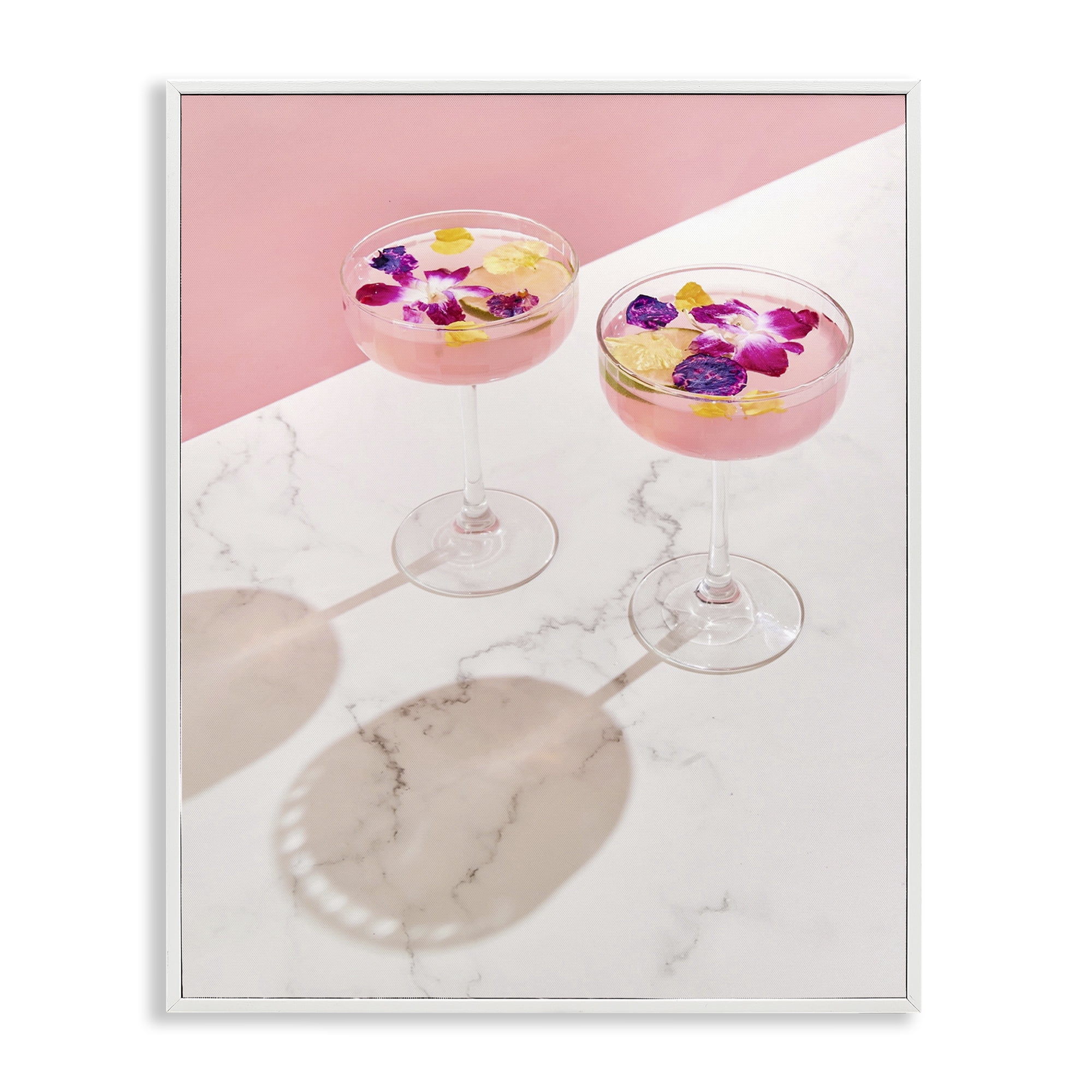 Stupell Industries Pink Floral Cocktails Food & Beverage Painting White Framed Art Print Wall Art, 24 x 30