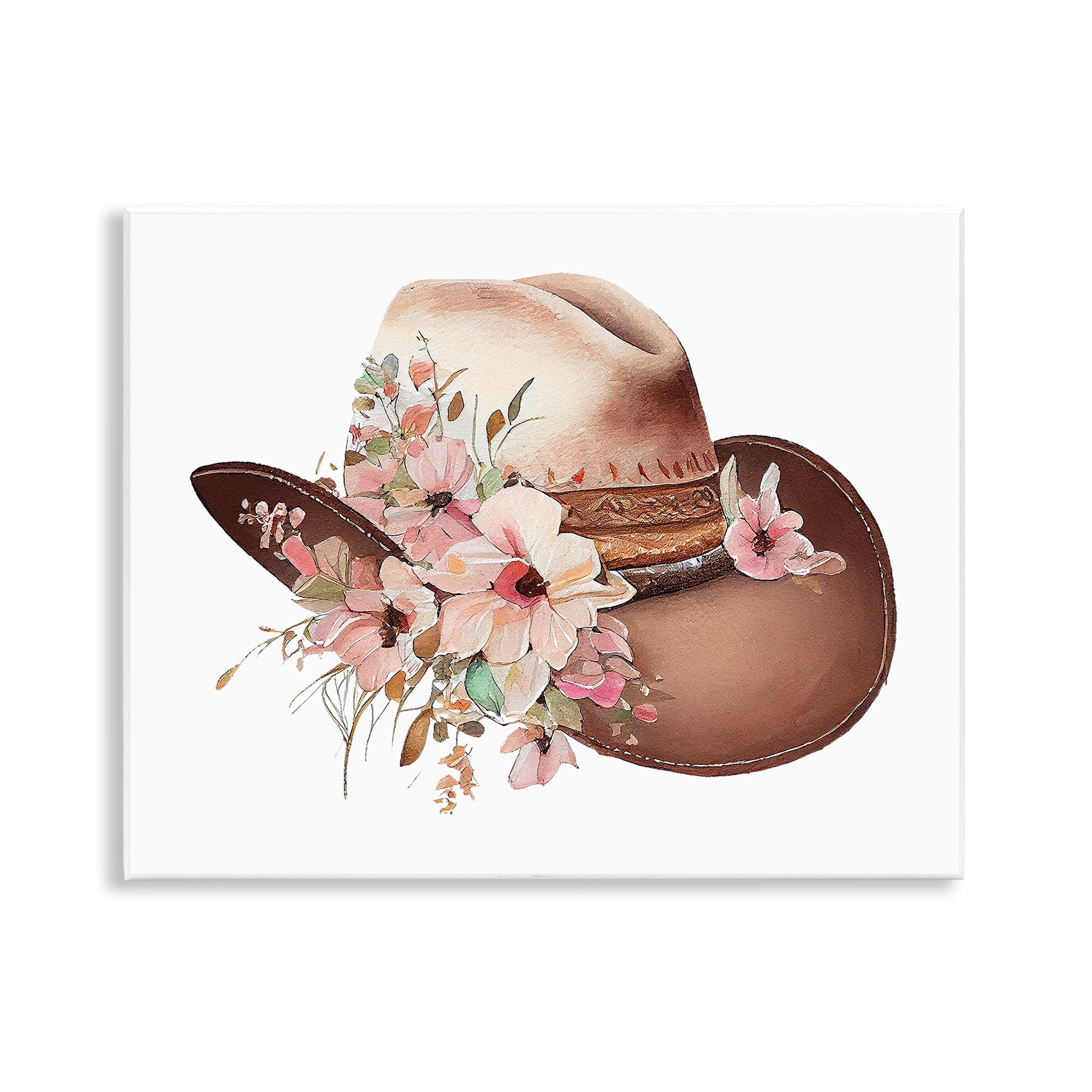 Stupell Industries Pink Floral Cowboy Hat Plants & Flowers Painting Unframed Art Print Wall Art, 14 x 11