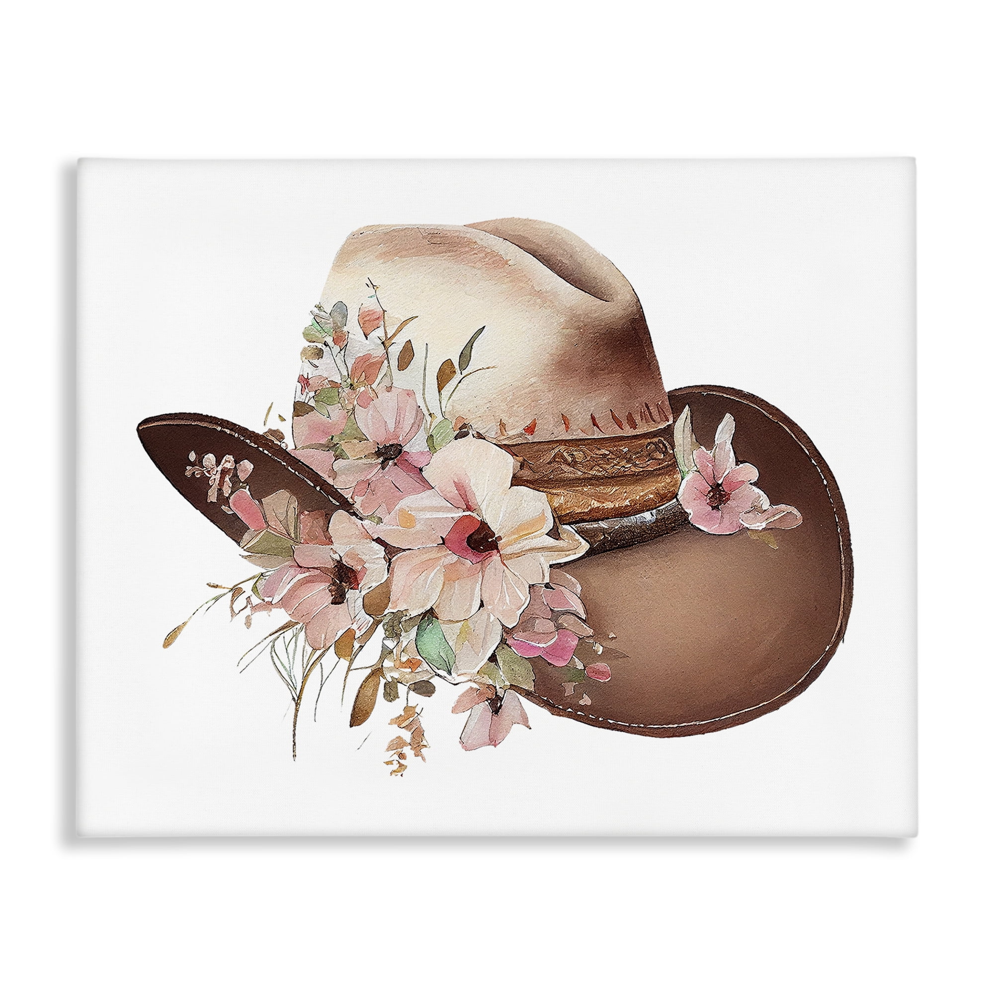 Stupell Industries Pink Floral Cowboy Hat Plants & Flowers Painting Wrapped Canvas Art Print Wall Art, 40 x 30