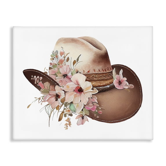 Stupell Industries Pink Floral Cowboy Hat Plants & Flowers Painting Wrapped Canvas Art Print Wall Art, 40 x 30