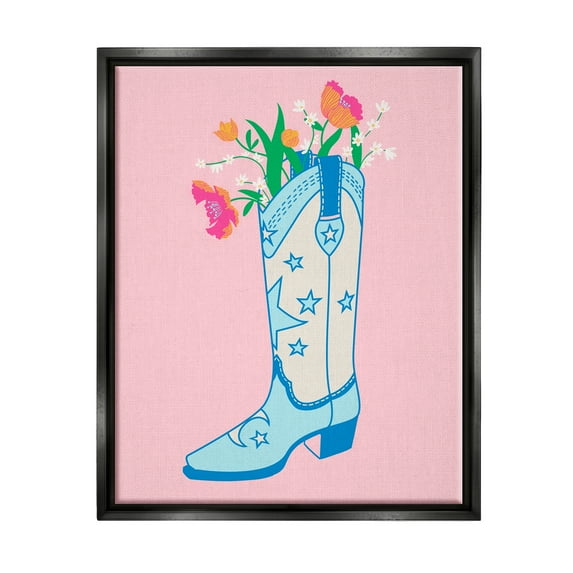 Stupell Industries Pink Floral Cowgirl Boot Botanical & Floral Painting Black Floater Framed Canvas Art Print Wall Art, 25 x 31
