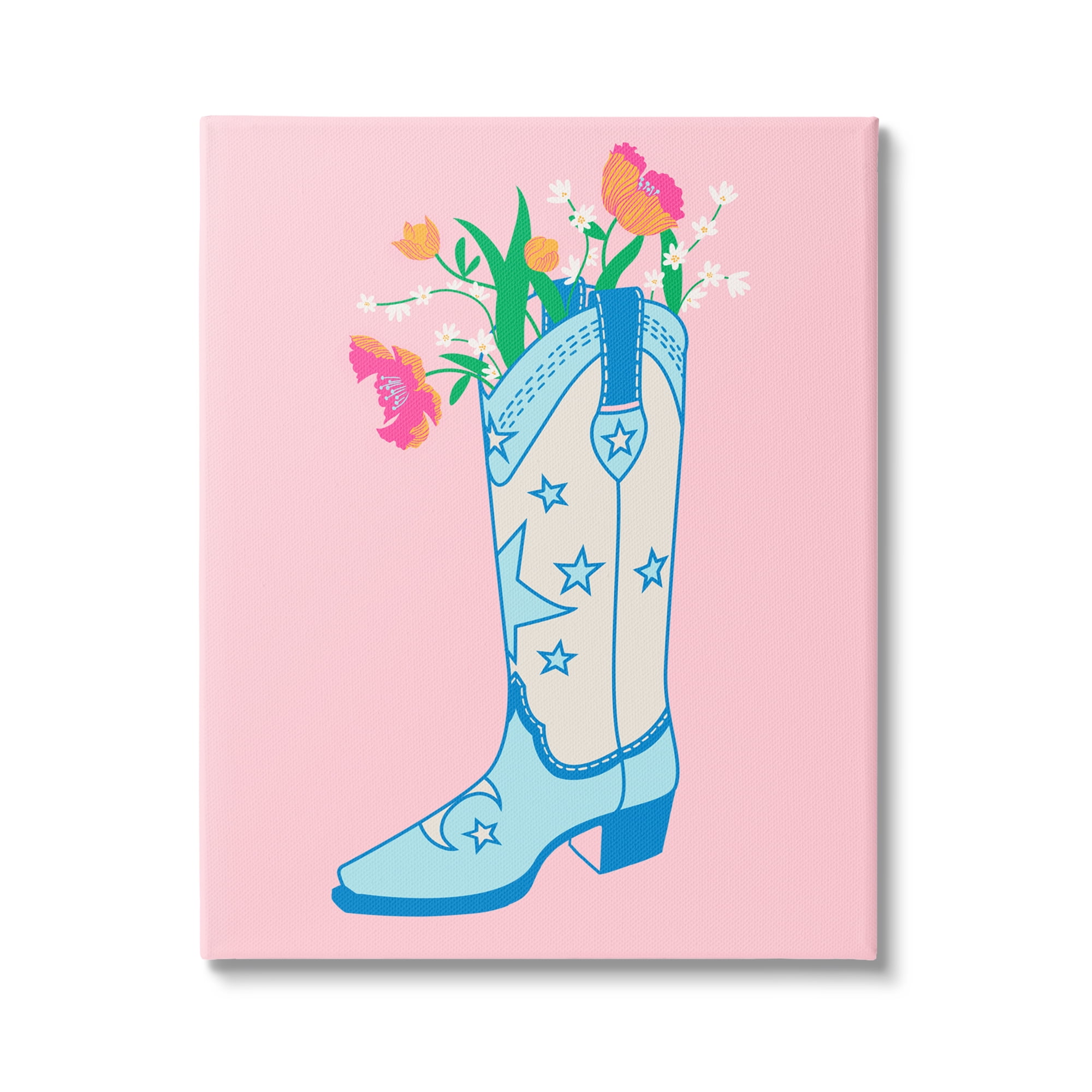 Stupell Industries Pink Floral Cowgirl Boot Botanical & Floral Painting Gallery Wrapped Canvas Art Print Wall Art, 36 x 48