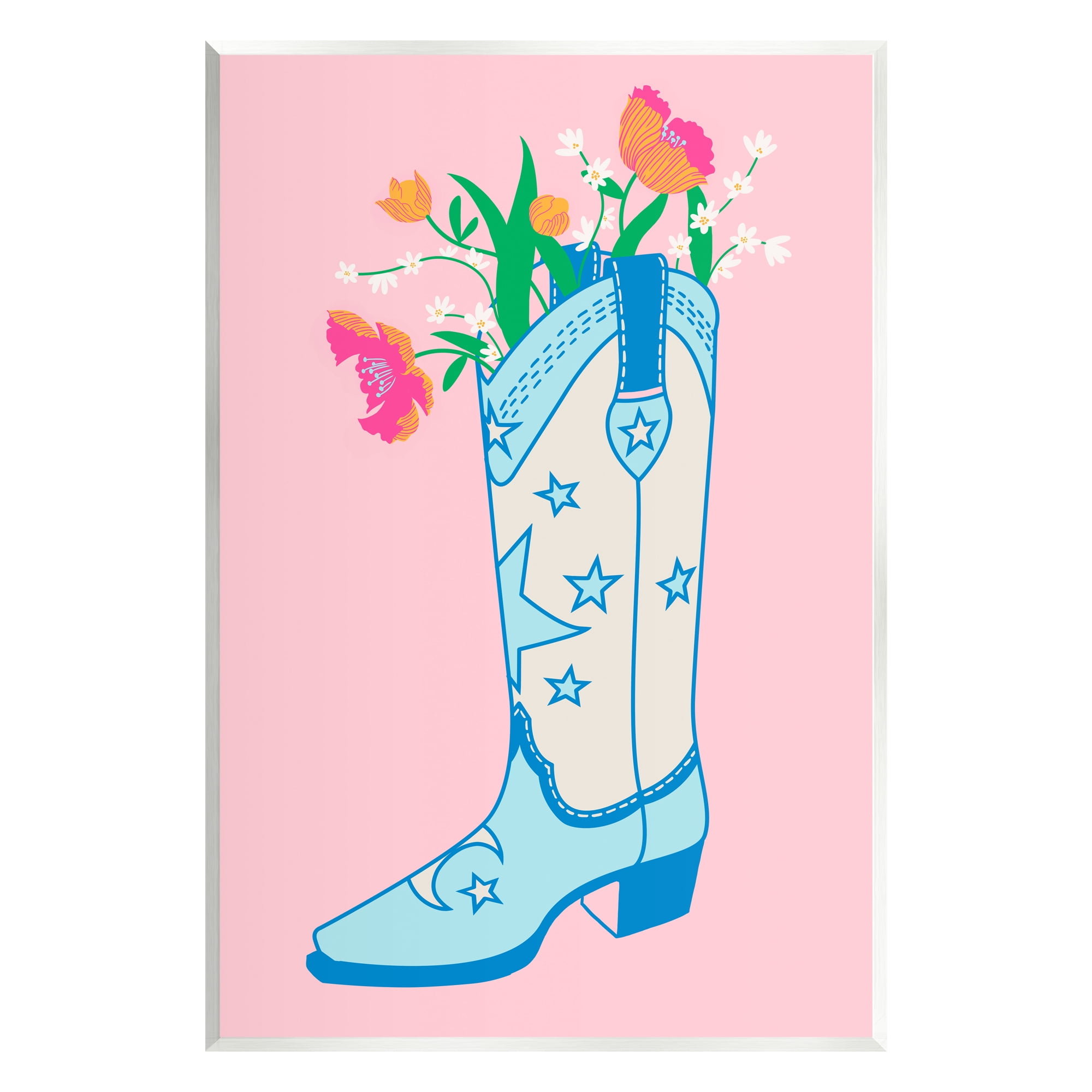 Stupell Industries Pink Floral Cowgirl Boot Botanical & Floral Painting Unframed Art Print Wall Art, 13 x 19