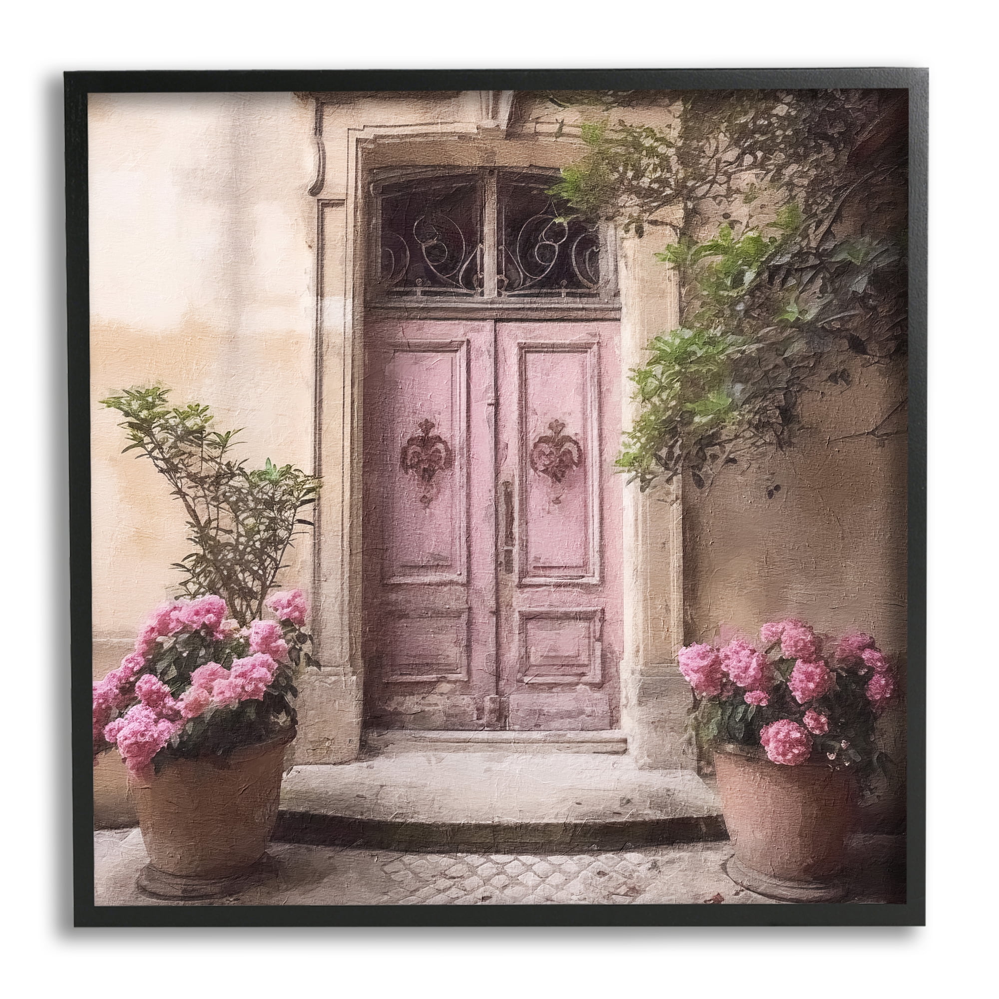 Stupell Industries Pink Floral Doorway Travel & Places Photography Black Framed Art Print Wall Art, 12 x 12