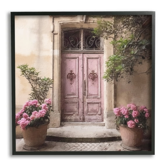 Stupell Industries Pink Floral Doorway Travel & Places Photography Black Framed Art Print Wall Art, 17 x 17