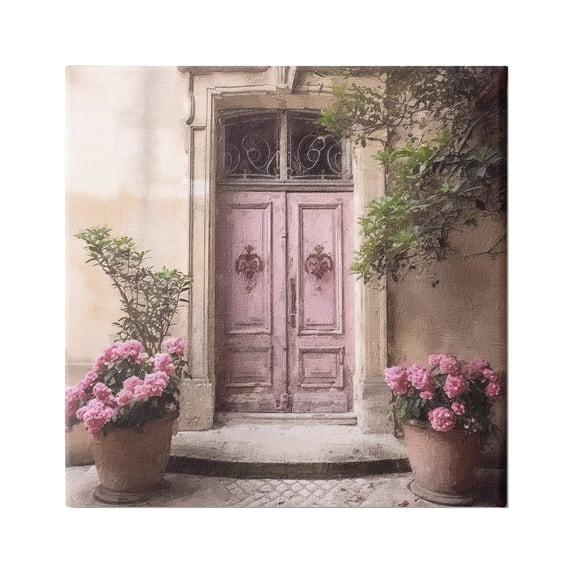 Stupell Industries Pink Floral Doorway Travel & Places Photography Gallery Wrapped Canvas Art Print Wall Art, 17 x 17