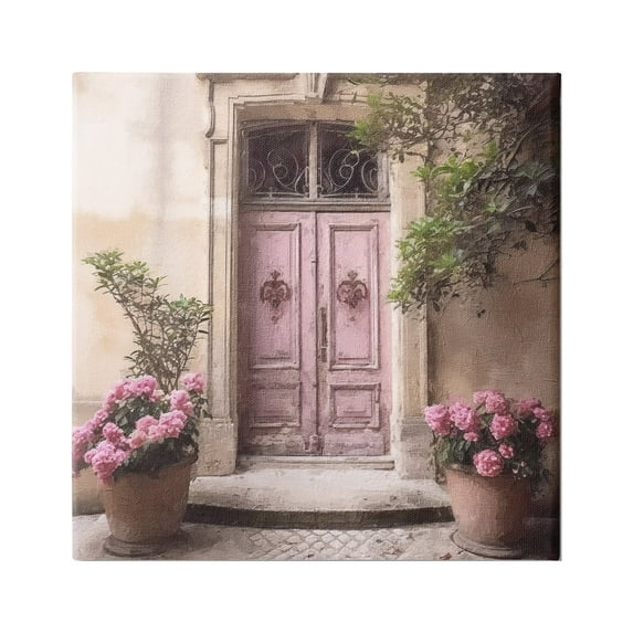 Stupell Industries Pink Floral Doorway Travel & Places Photography Gallery Wrapped Canvas Art Print Wall Art, 30 x 30