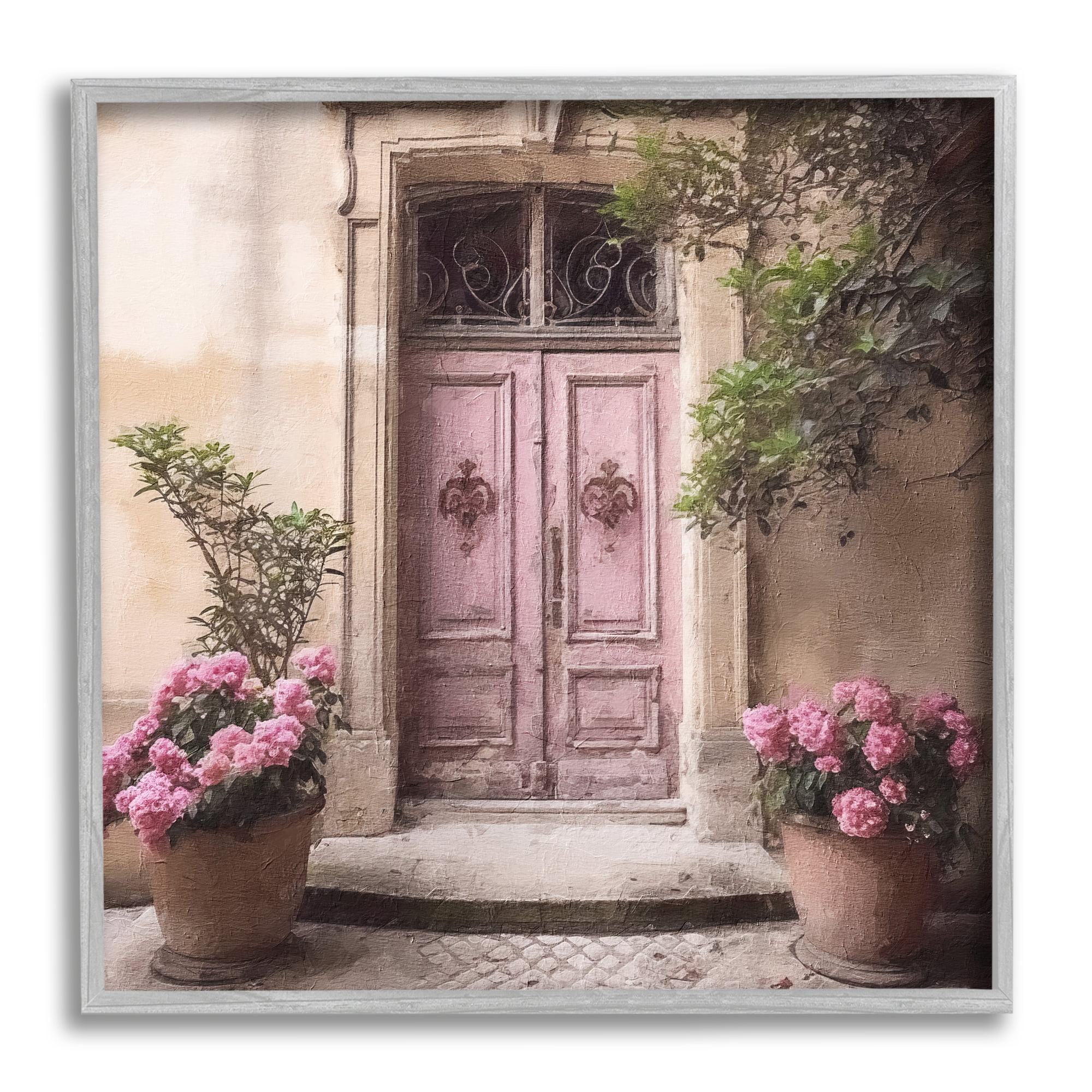 Stupell Industries Pink Floral Doorway Travel & Places Photography Gray Framed Art Print Wall Art, 17 x 17