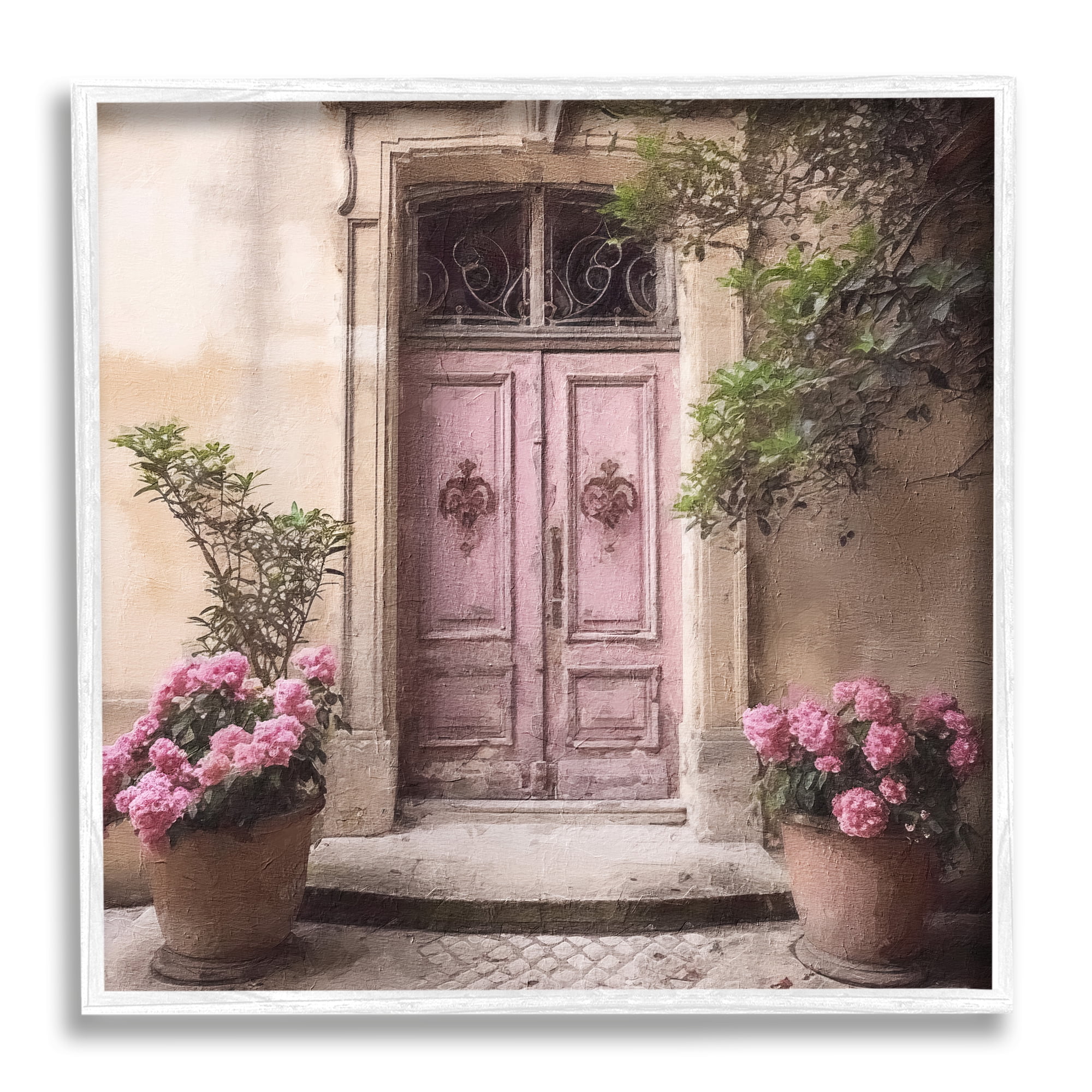 Stupell Industries Pink Floral Doorway Travel & Places Photography White Framed Art Print Wall Art, 24 x 24