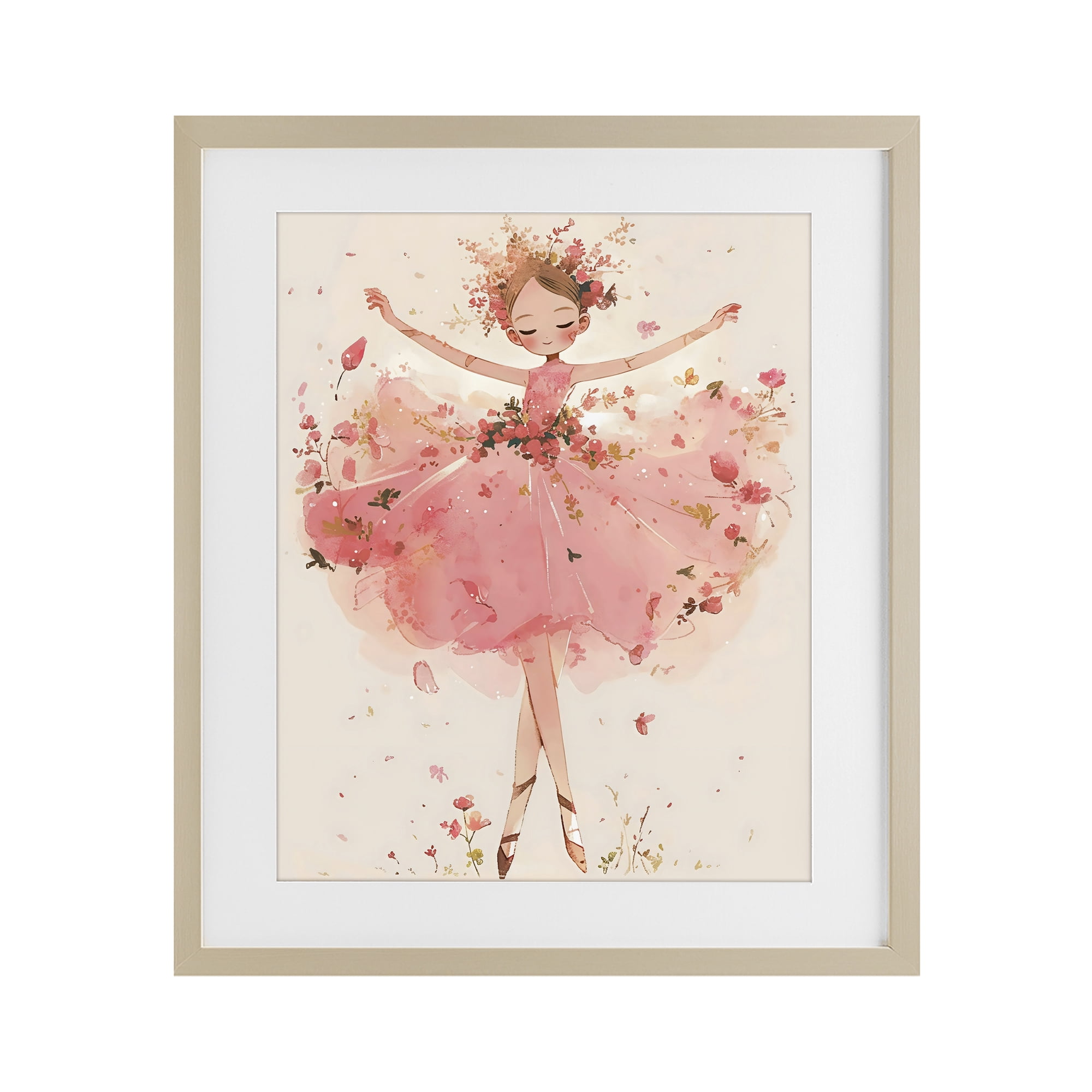 Stupell Industries Pink Floral Dress Ballerina Birch Framed Print Under Glass, design by Creative Studio