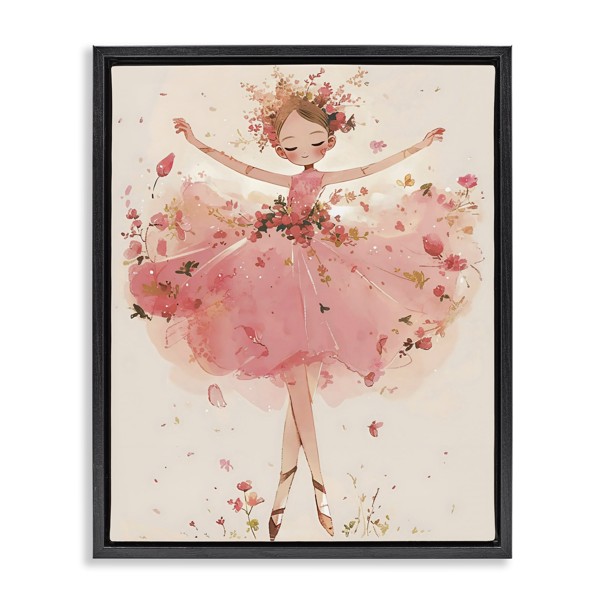 Stupell Industries Pink Floral Dress Ballerina Black Framed Floater Canvas Wall Art, design by Creative Studio