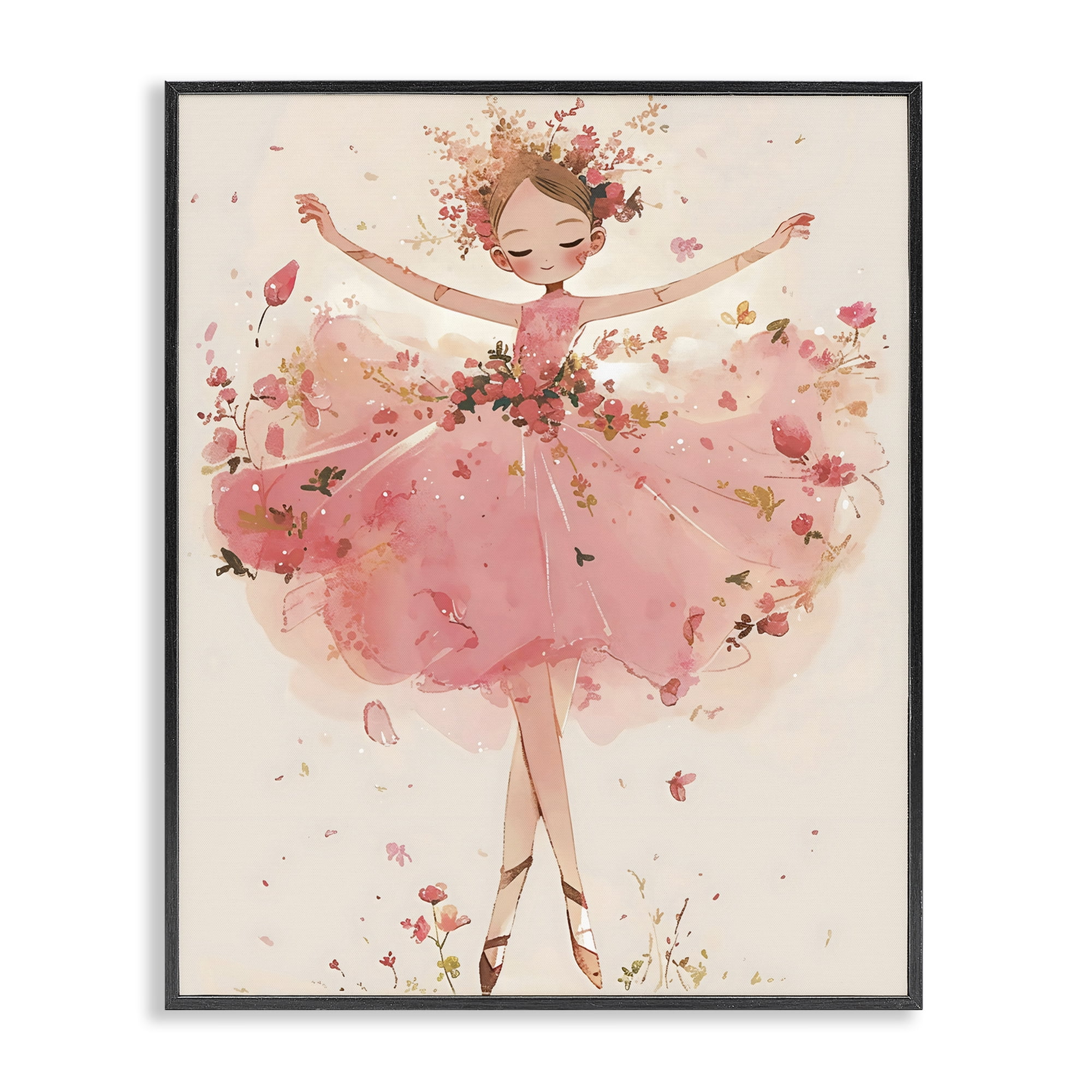 Stupell Industries Pink Floral Dress Ballerina Black Framed Giclee Art, design by Creative Studio