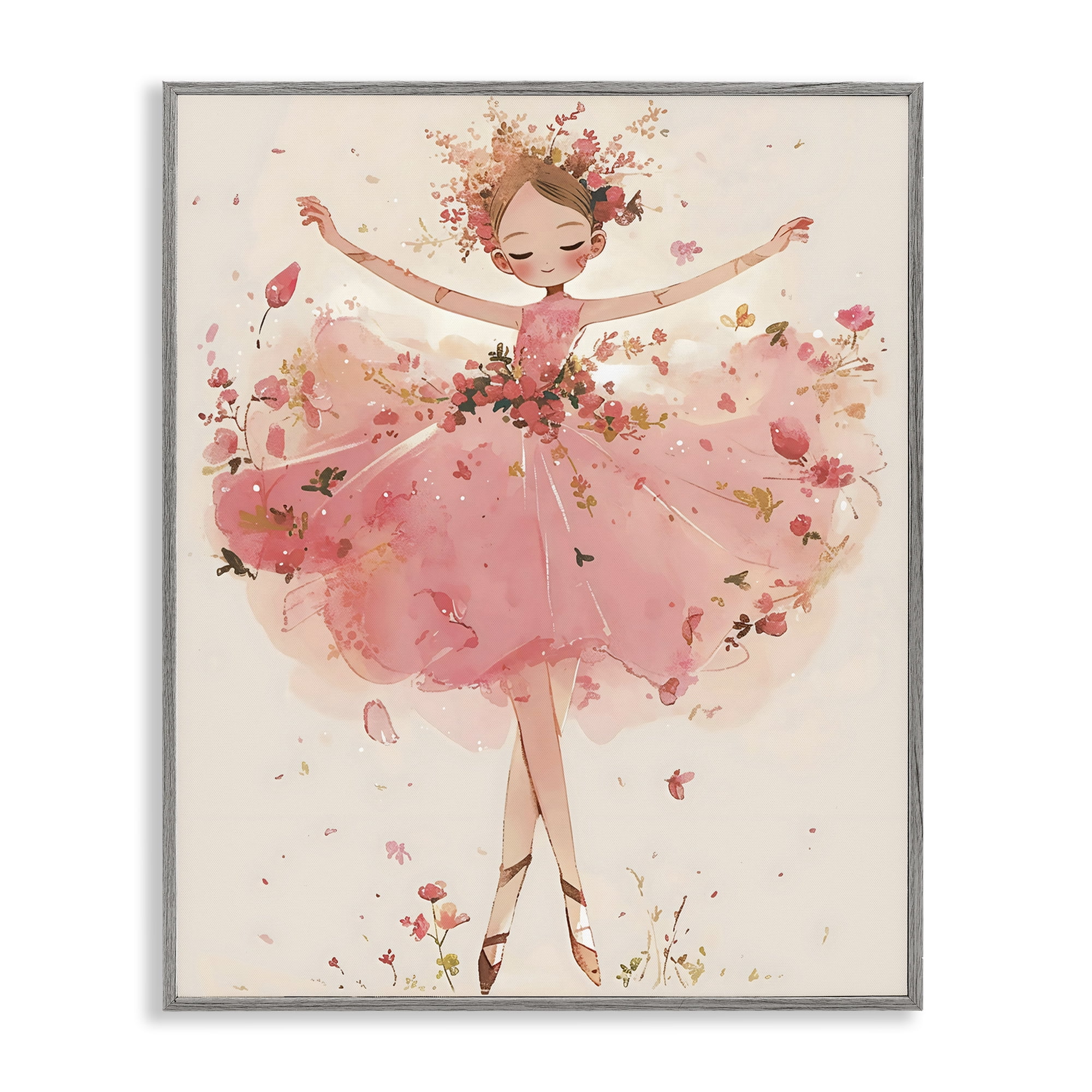 Stupell Industries Pink Floral Dress Ballerina Gray Framed Giclee Art, design by Creative Studio