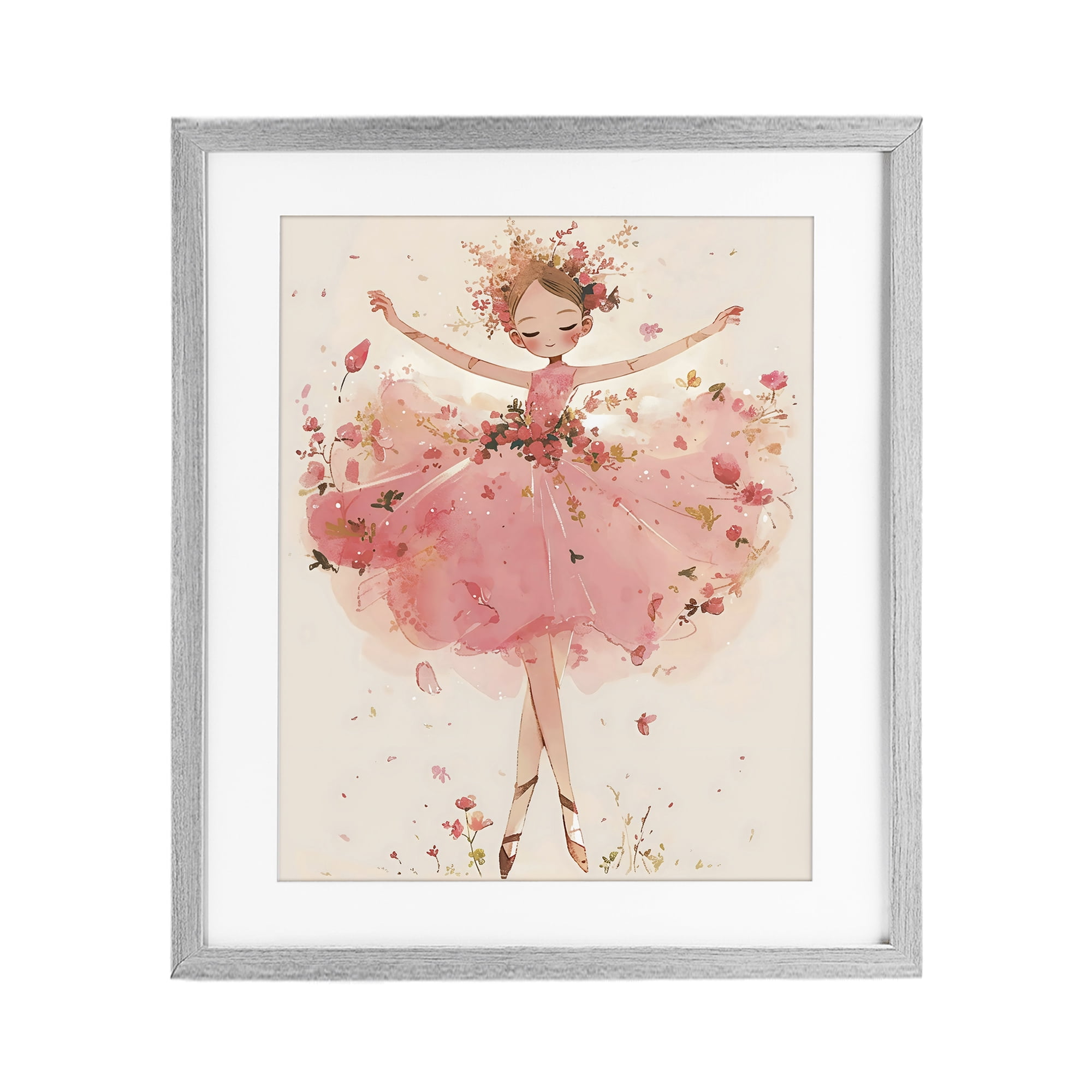 Stupell Industries Pink Floral Dress Ballerina Gray Framed Print Under Glass, design by Creative Studio