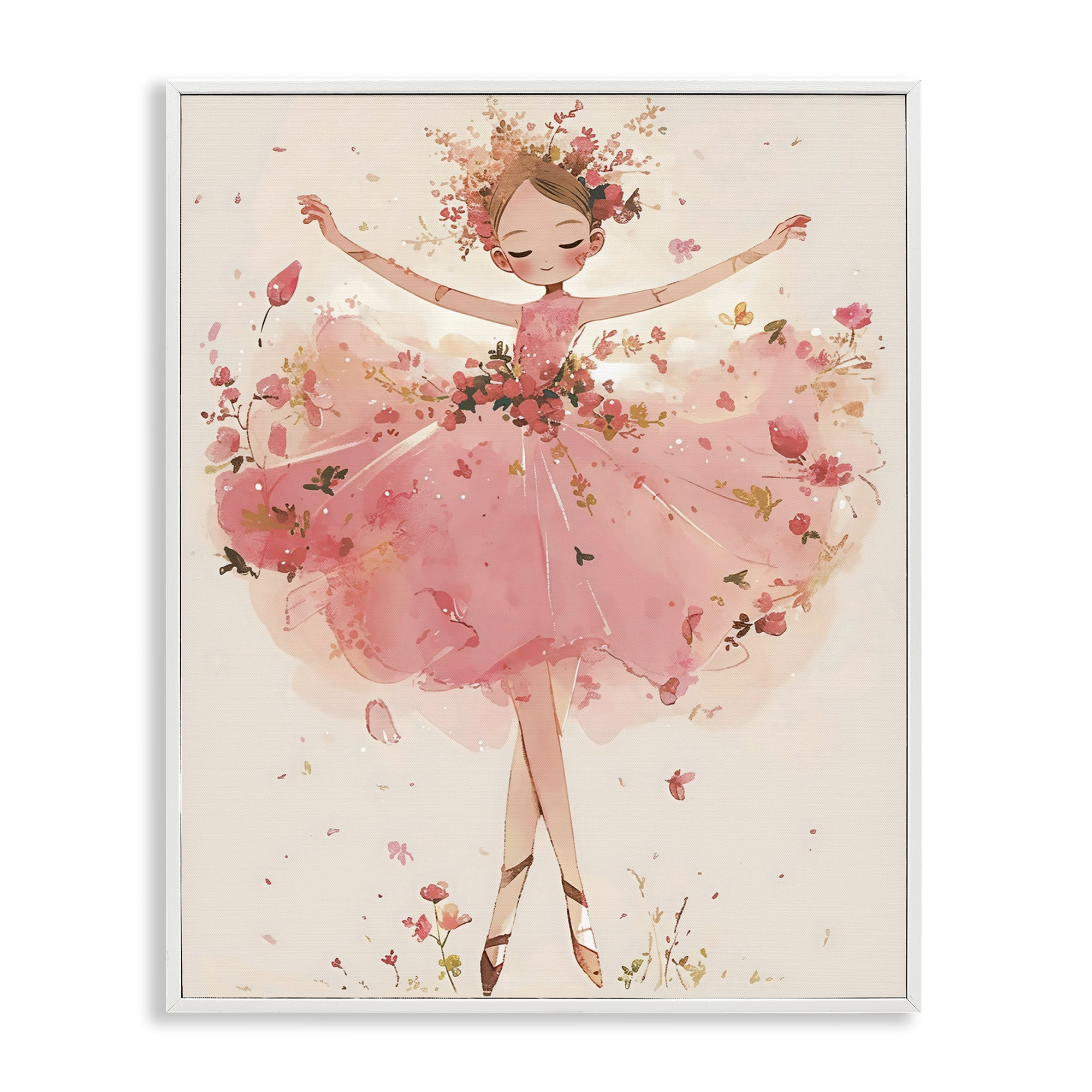 Stupell Industries Pink Floral Dress Ballerina White Framed Giclee Art, design by Creative Studio