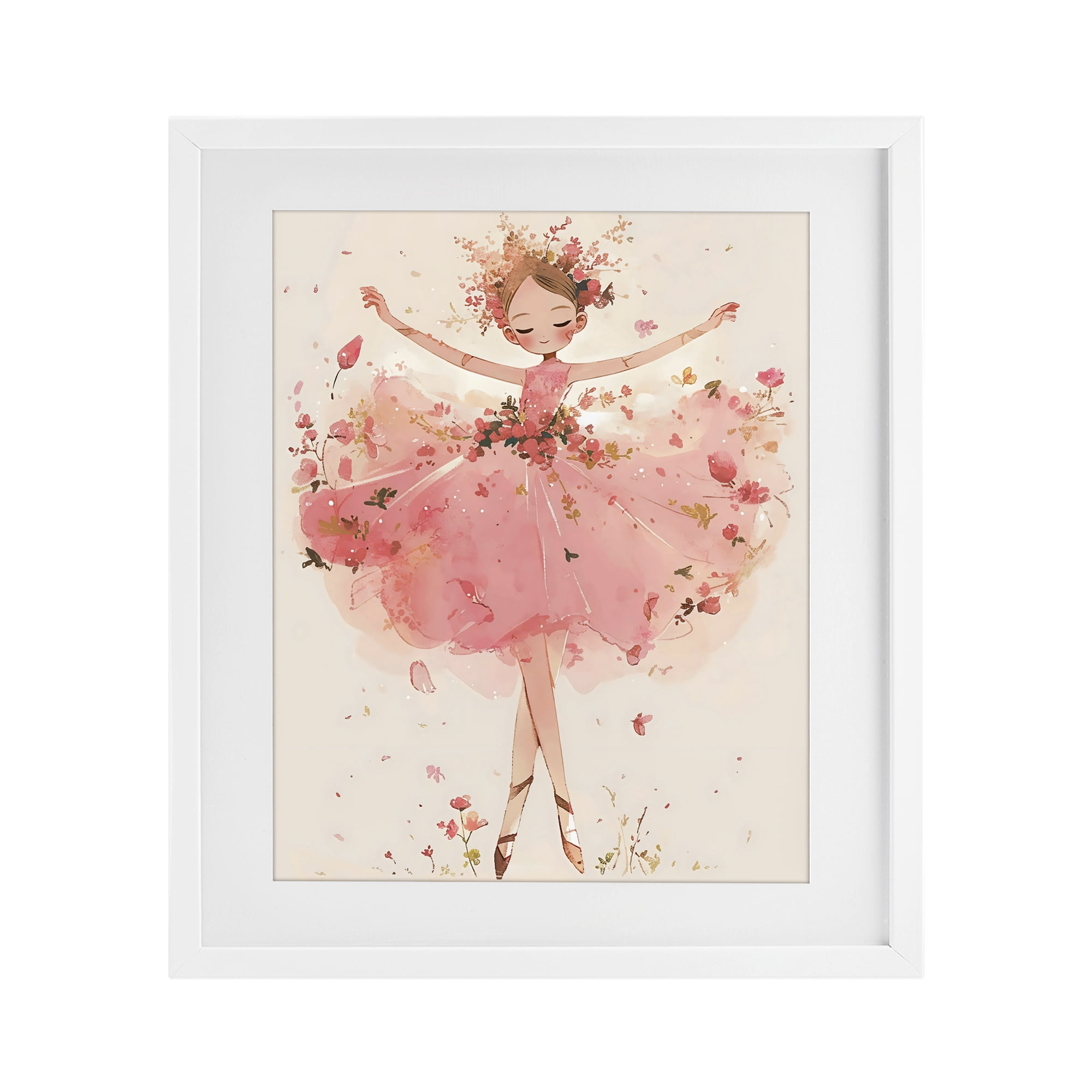 Stupell Industries Pink Floral Dress Ballerina White Framed Print Under Glass, design by Creative Studio