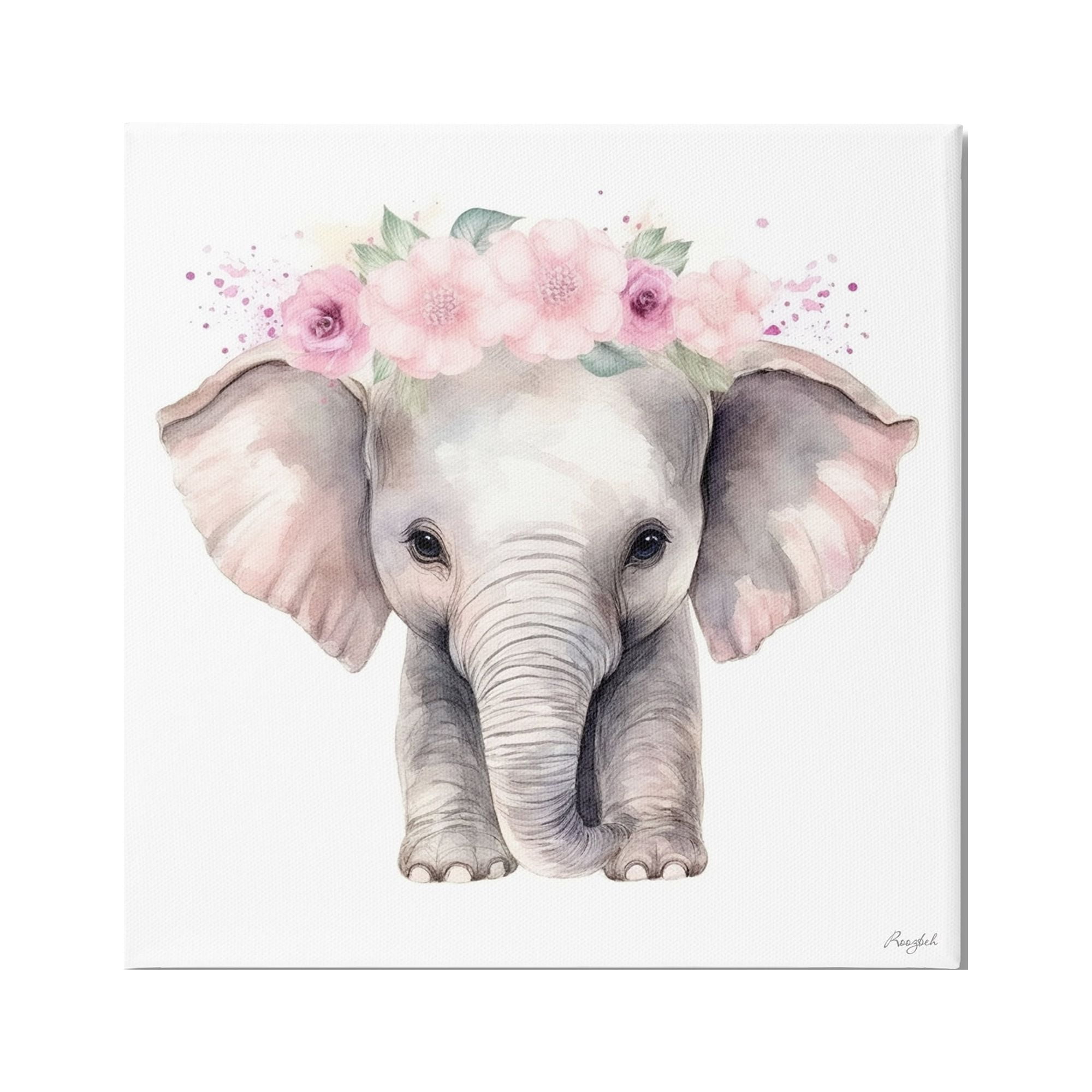 Stupell Industries Pink Floral Elephant Animals & Insects Painting Gallery Wrapped Canvas Art Print Wall Art, 36 x 36