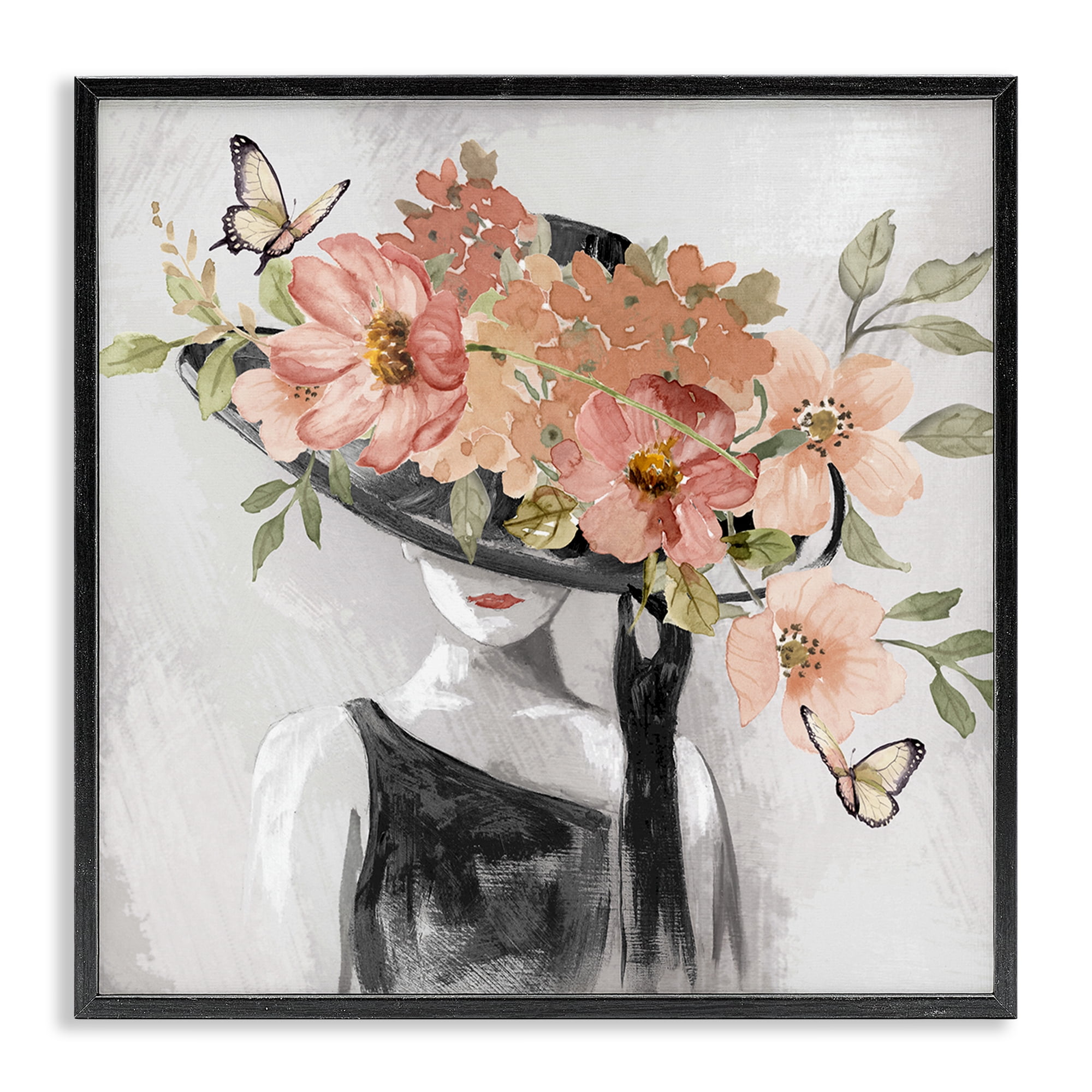 Stupell Industries Pink Floral Hat People Painting Black Framed Art Print Wall Art, 24 x 24