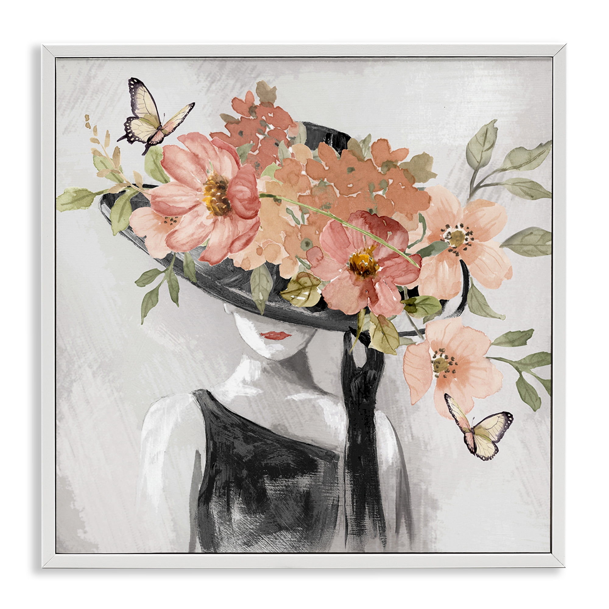Stupell Industries Pink Floral Hat People Painting White Framed Art Print Wall Art, 17 x 17