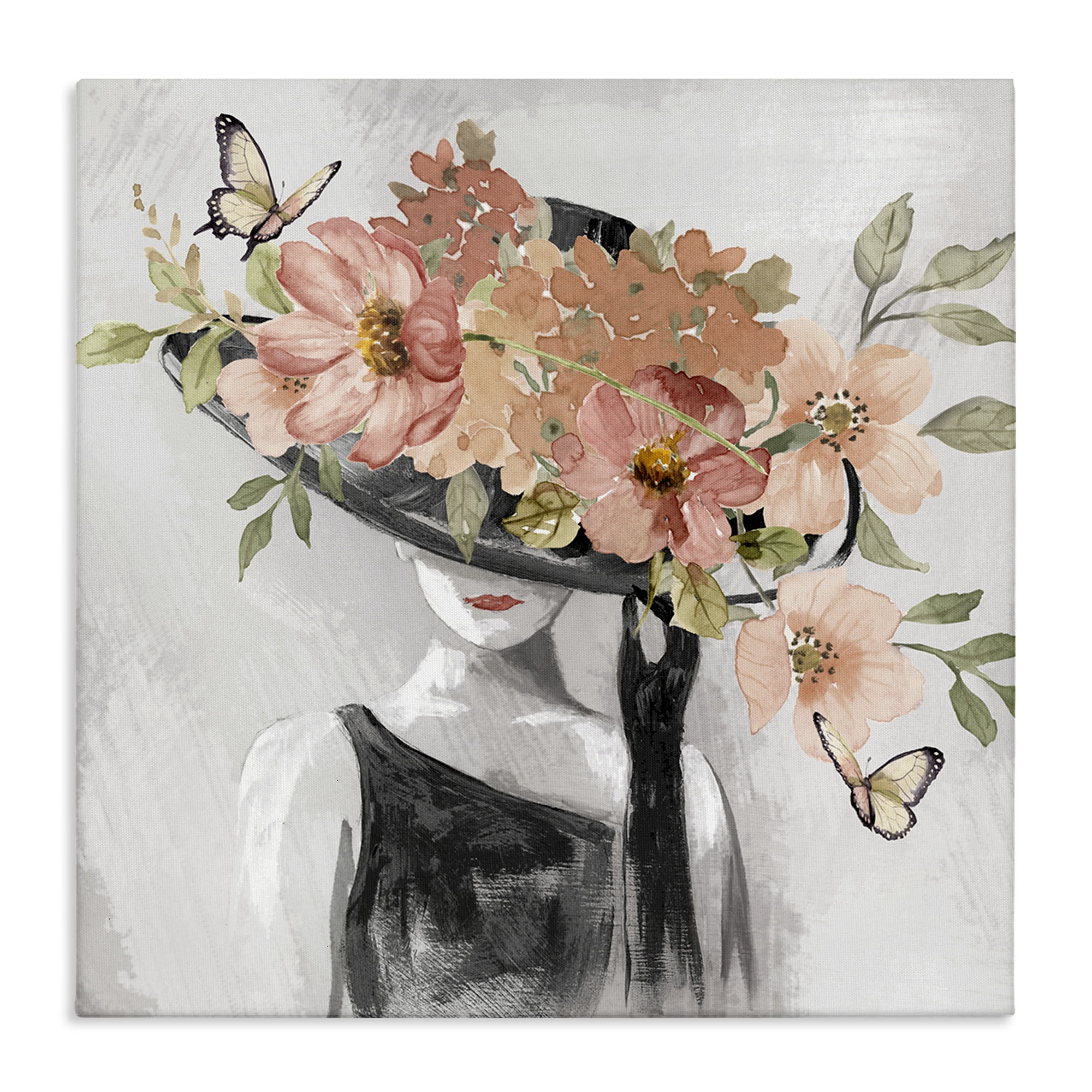 Stupell Industries Pink Floral Hat People Painting Wrapped Canvas Art Print Wall Art, 36 x 36