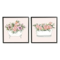 Stupell Industries Pink Floral Rose Blooms Bathtub Bathroom Botanicals Graphic Art Black Framed Art Print Wall Art, Set of 2, Design by Cindy Jacobs
