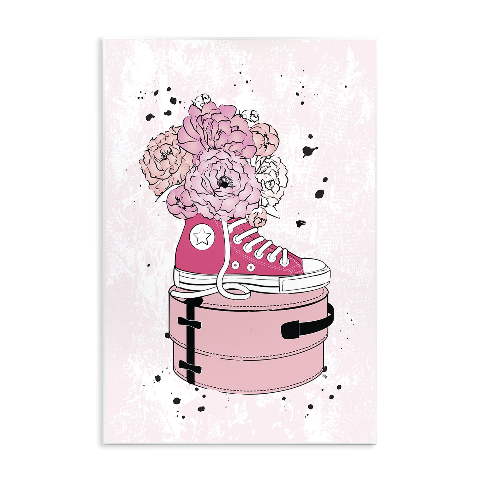 Pink Floral Sneaker Art Print on MDF Wood, 10 x 15