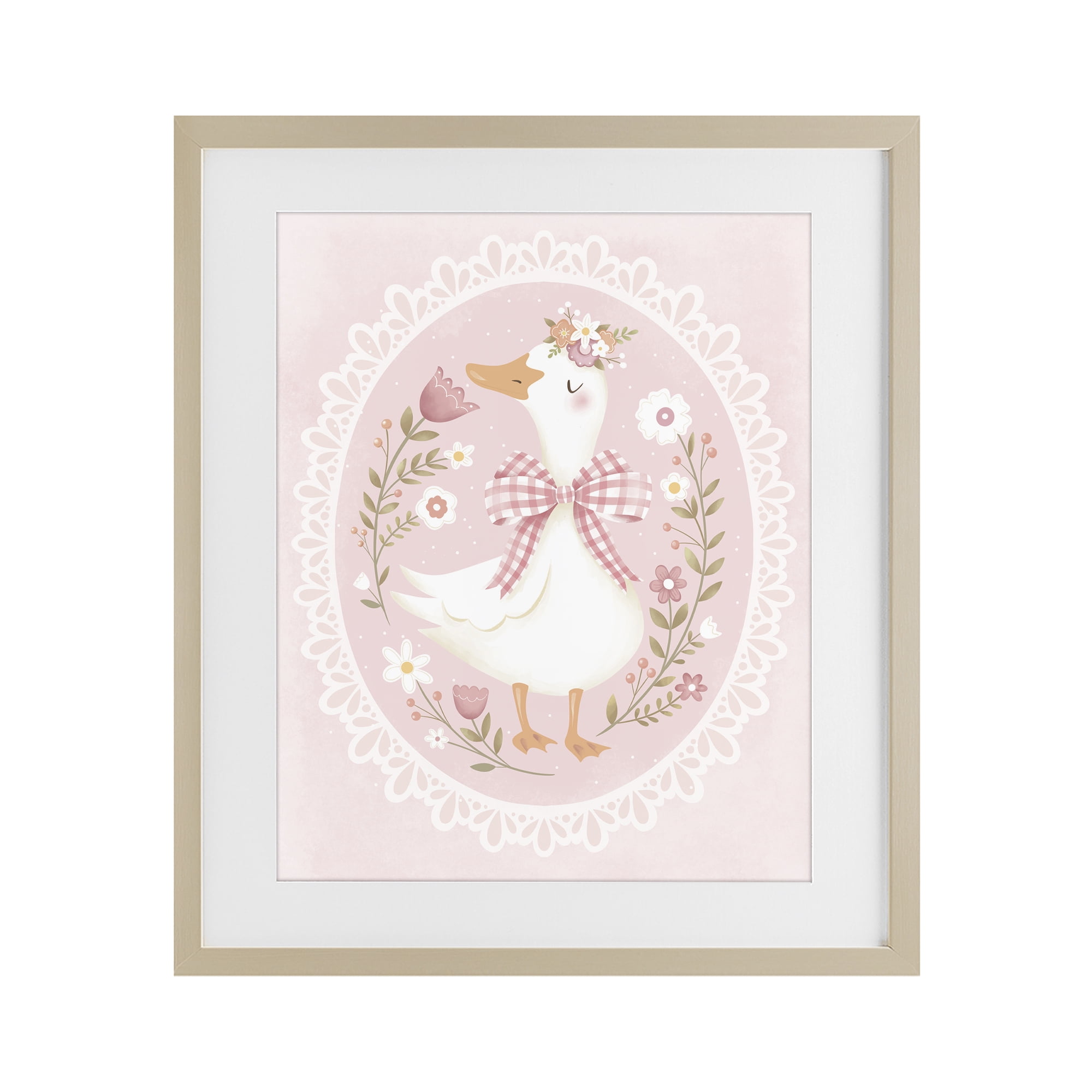 Stupell Industries Pink Floral Spring Goose Birch Framed Print Under Glass, design by Penny Aguilera