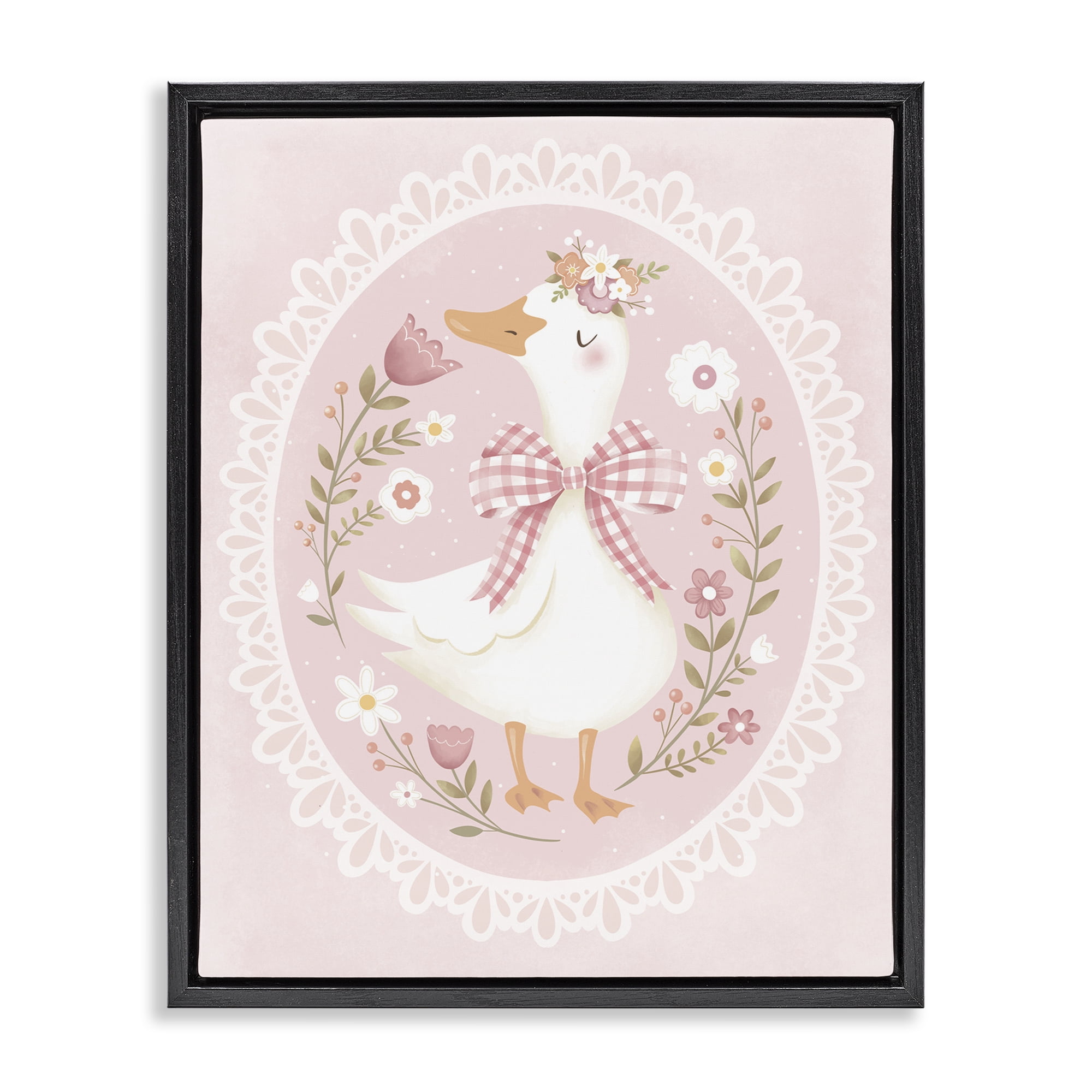 Stupell Industries Pink Floral Spring Goose Black Framed Floater Canvas Wall Art, design by Penny Aguilera