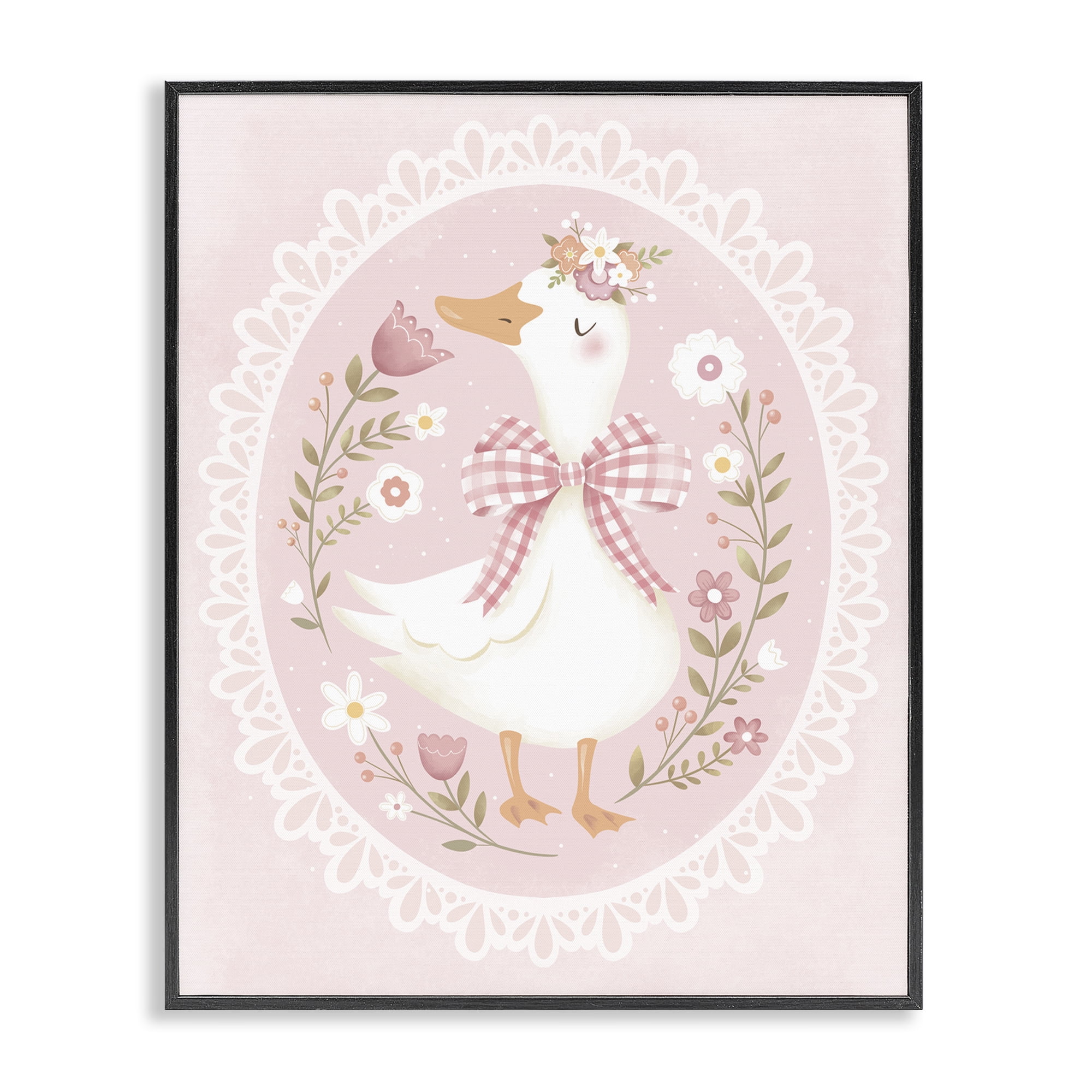 Stupell Industries Pink Floral Spring Goose Black Framed Giclee Art, design by Penny Aguilera