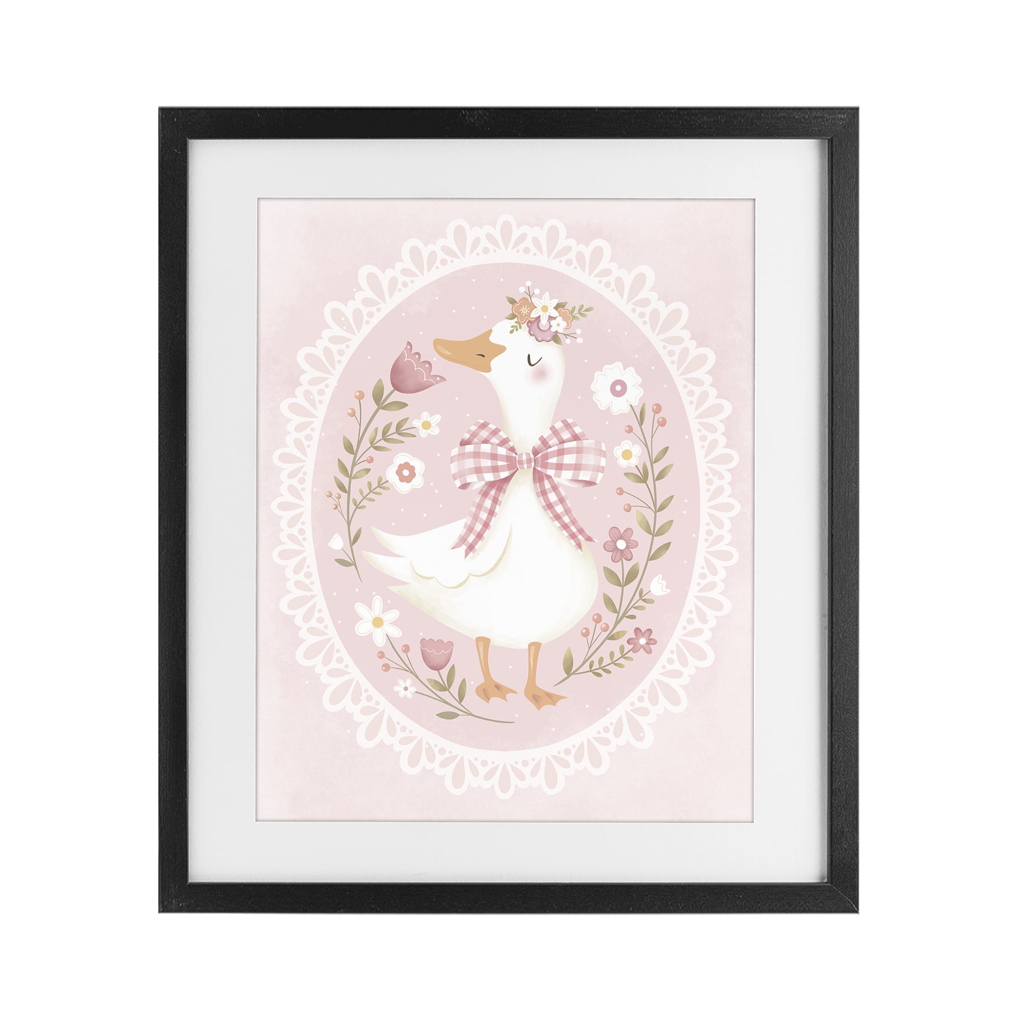 Stupell Industries Pink Floral Spring Goose Black Framed Print Under Glass, design by Penny Aguilera