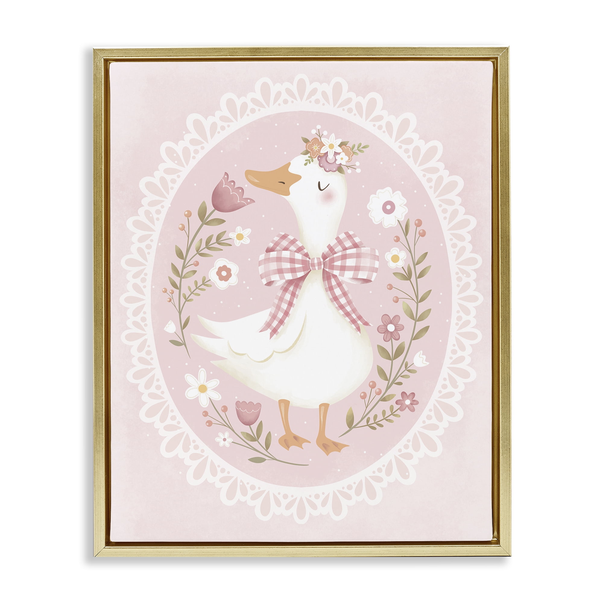 Stupell Industries Pink Floral Spring Goose Gold Framed Floater Canvas Wall Art, design by Penny Aguilera