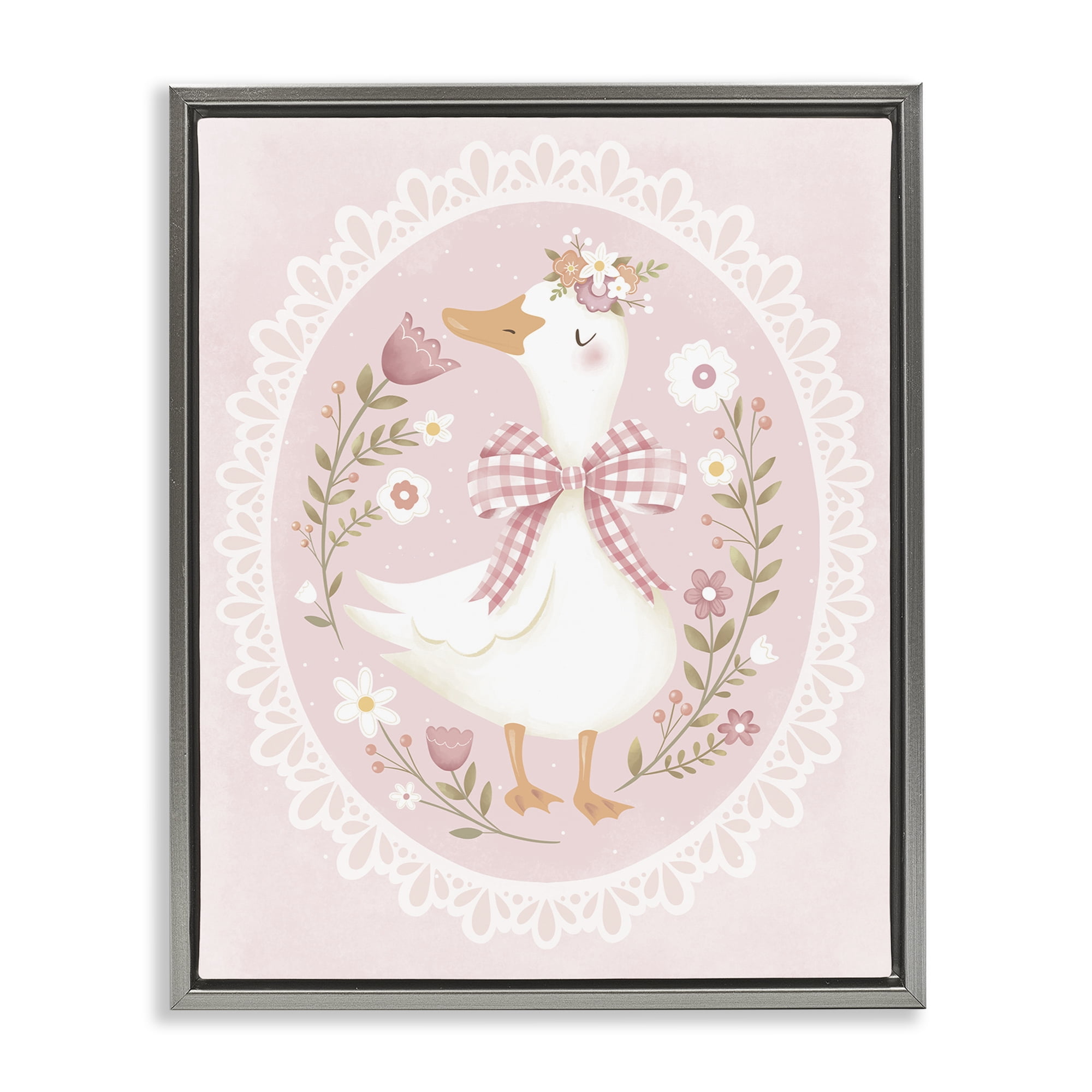 Stupell Industries Pink Floral Spring Goose Gray Framed Floater Canvas Wall Art, design by Penny Aguilera