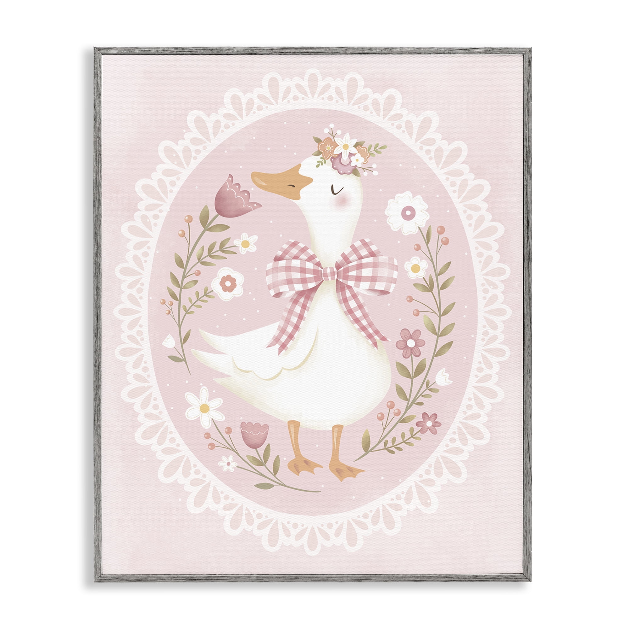 Stupell Industries Pink Floral Spring Goose Gray Framed Giclee Art, design by Penny Aguilera