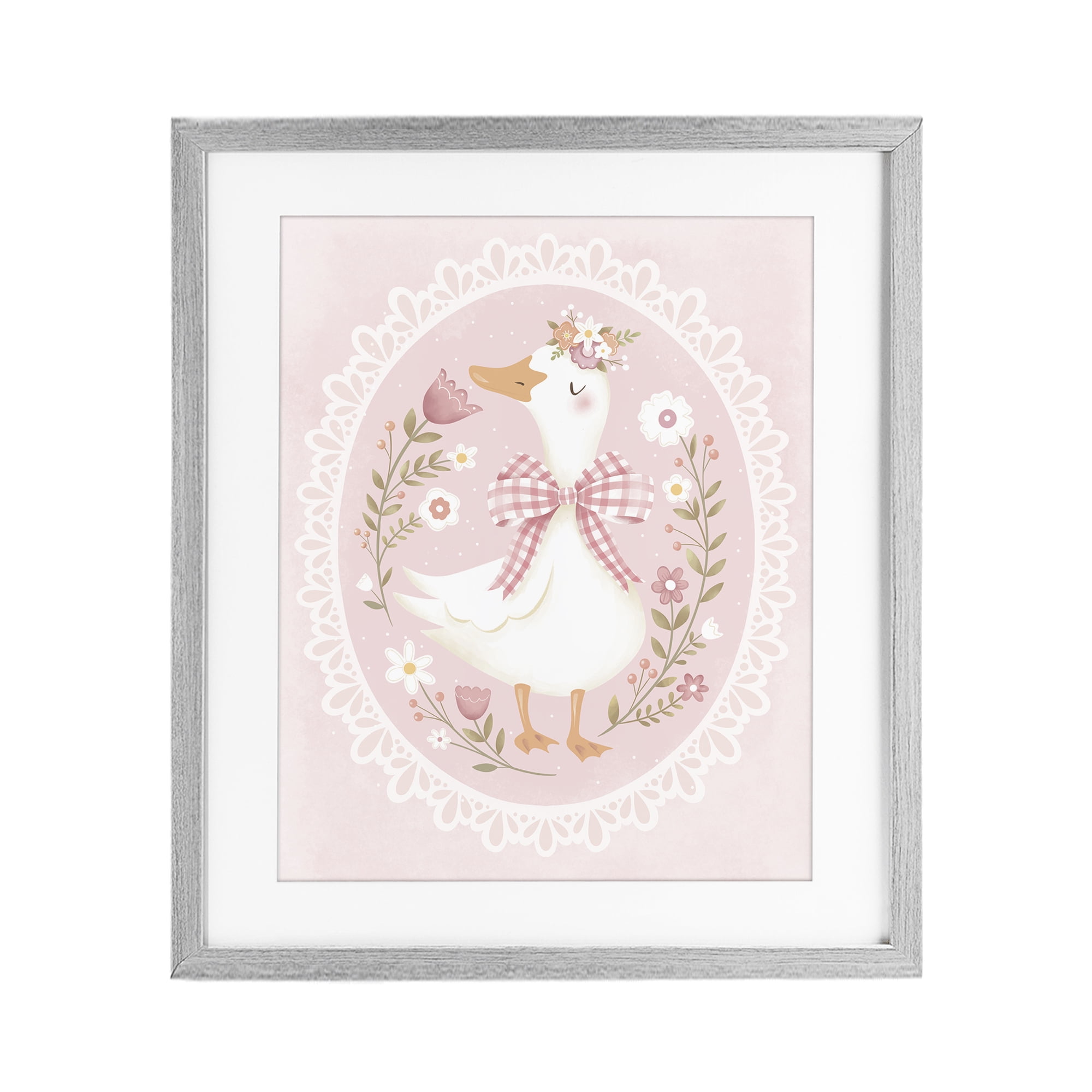 Stupell Industries Pink Floral Spring Goose Gray Framed Print Under Glass, design by Penny Aguilera