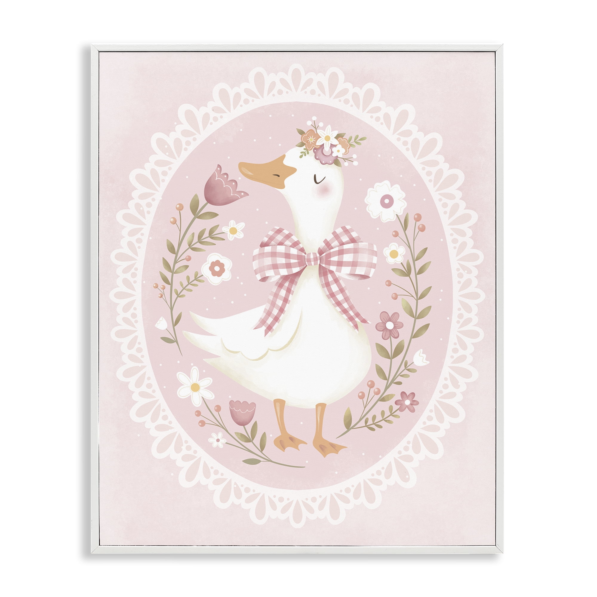 Stupell Industries Pink Floral Spring Goose White Framed Giclee Art, design by Penny Aguilera