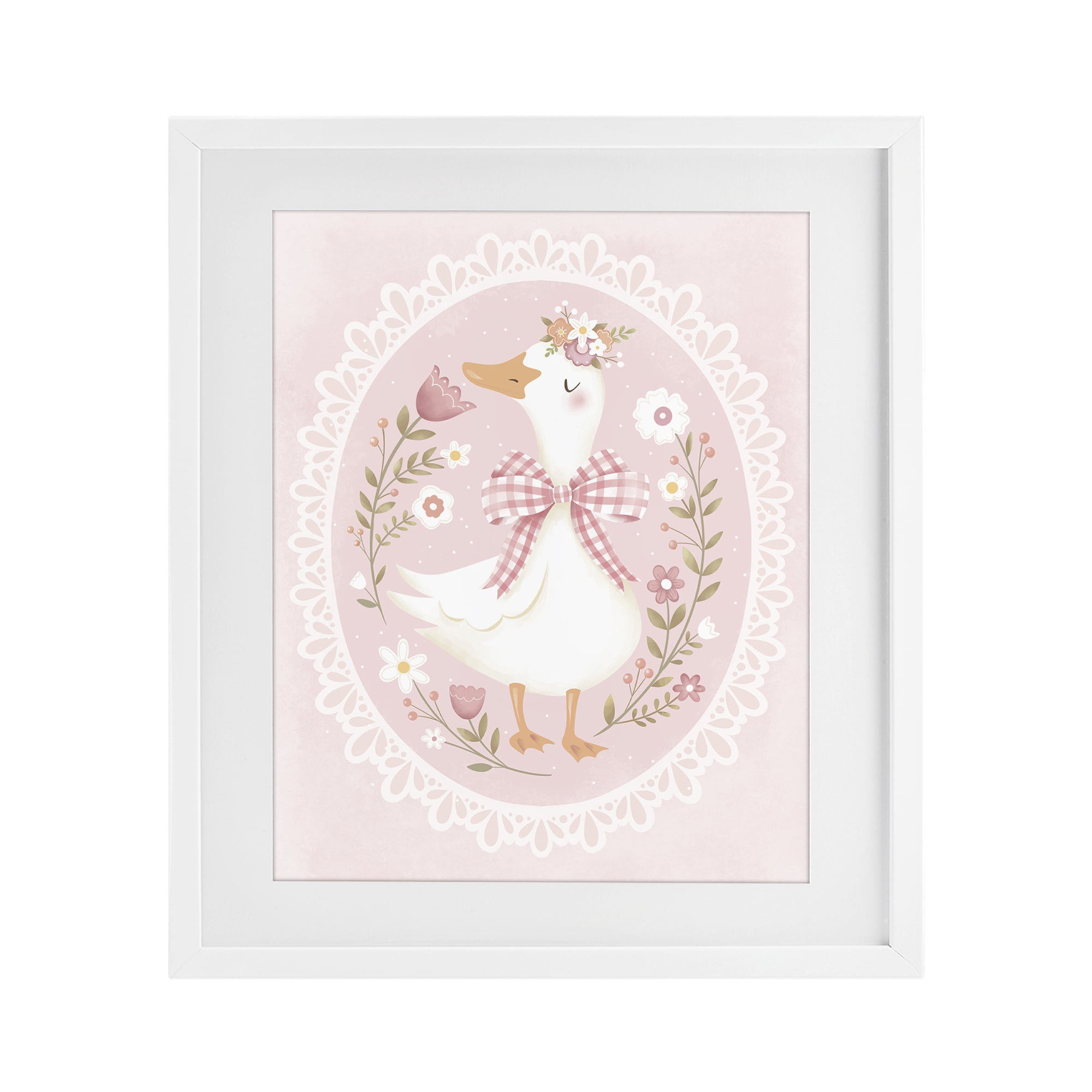 Stupell Industries Pink Floral Spring Goose White Framed Print Under Glass, design by Penny Aguilera